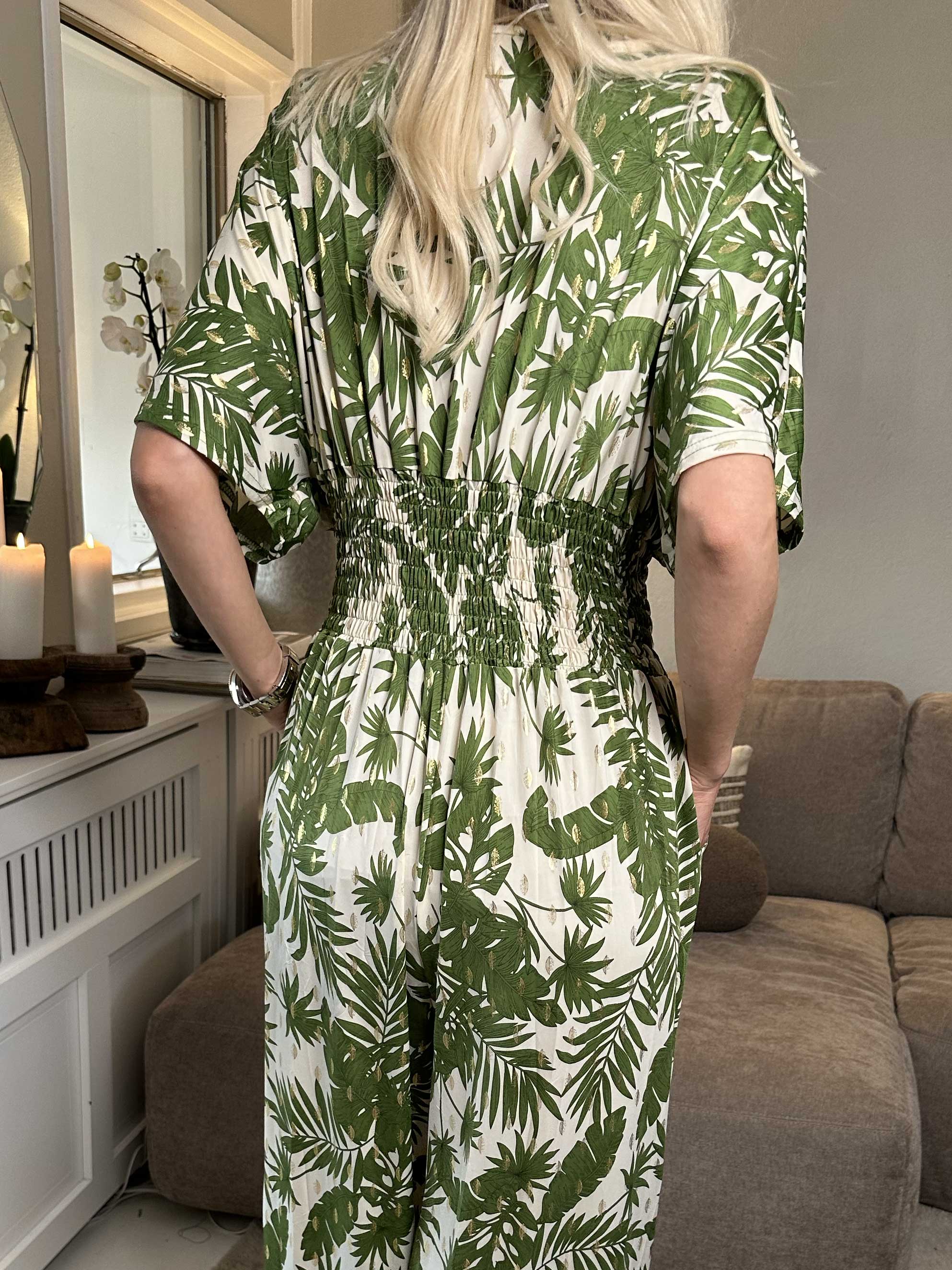 Pams Gold Leaf Jumpsuit - Elastisk buksedragt med bladmønster