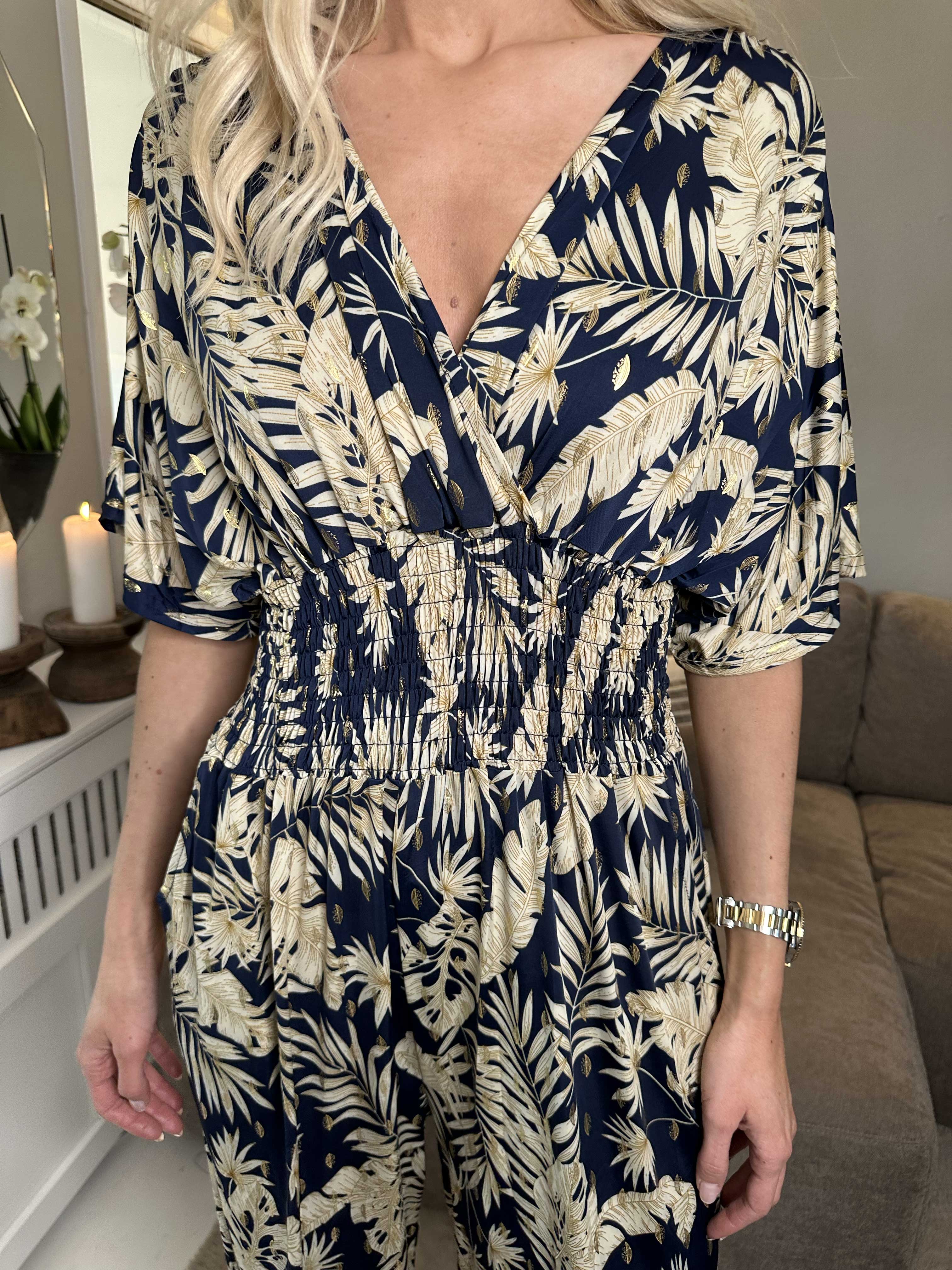 Pams Gold Leaf Jumpsuit - Elastisk buksedragt med bladmønster