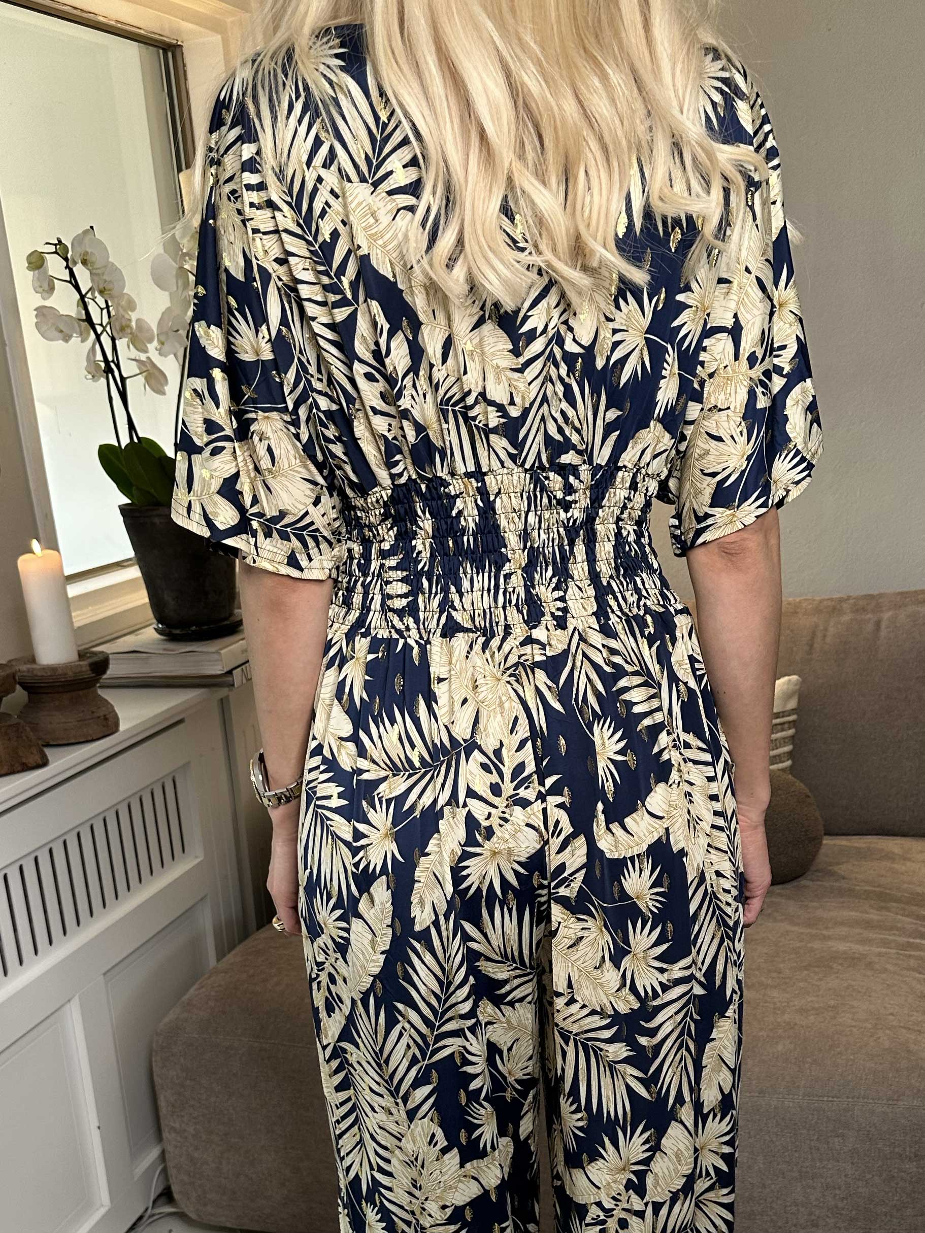 Pams Gold Leaf Jumpsuit - Elastisk buksedragt med bladmønster