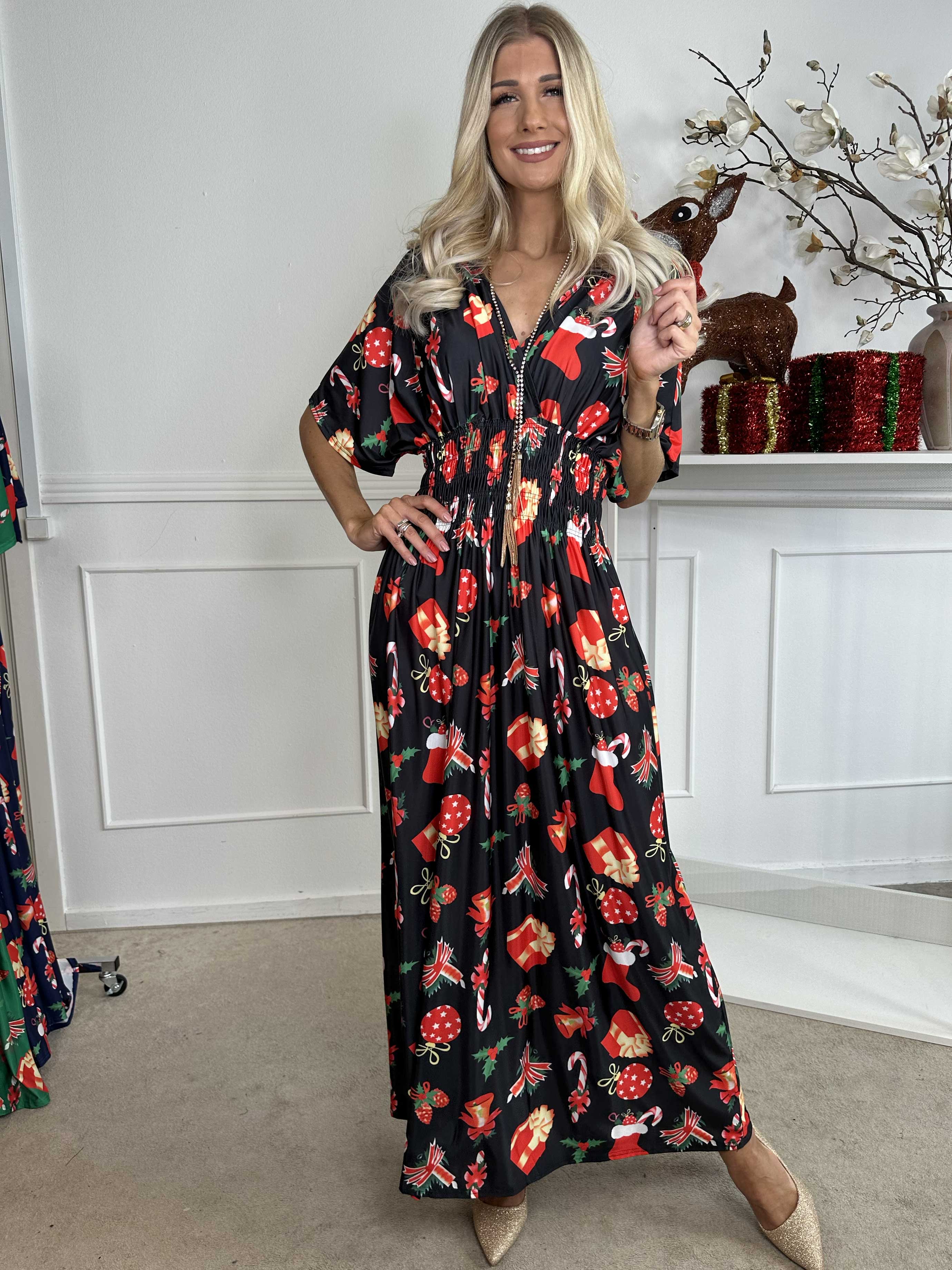 Pams Holiday - Lang elastisk kjole med julemotiver