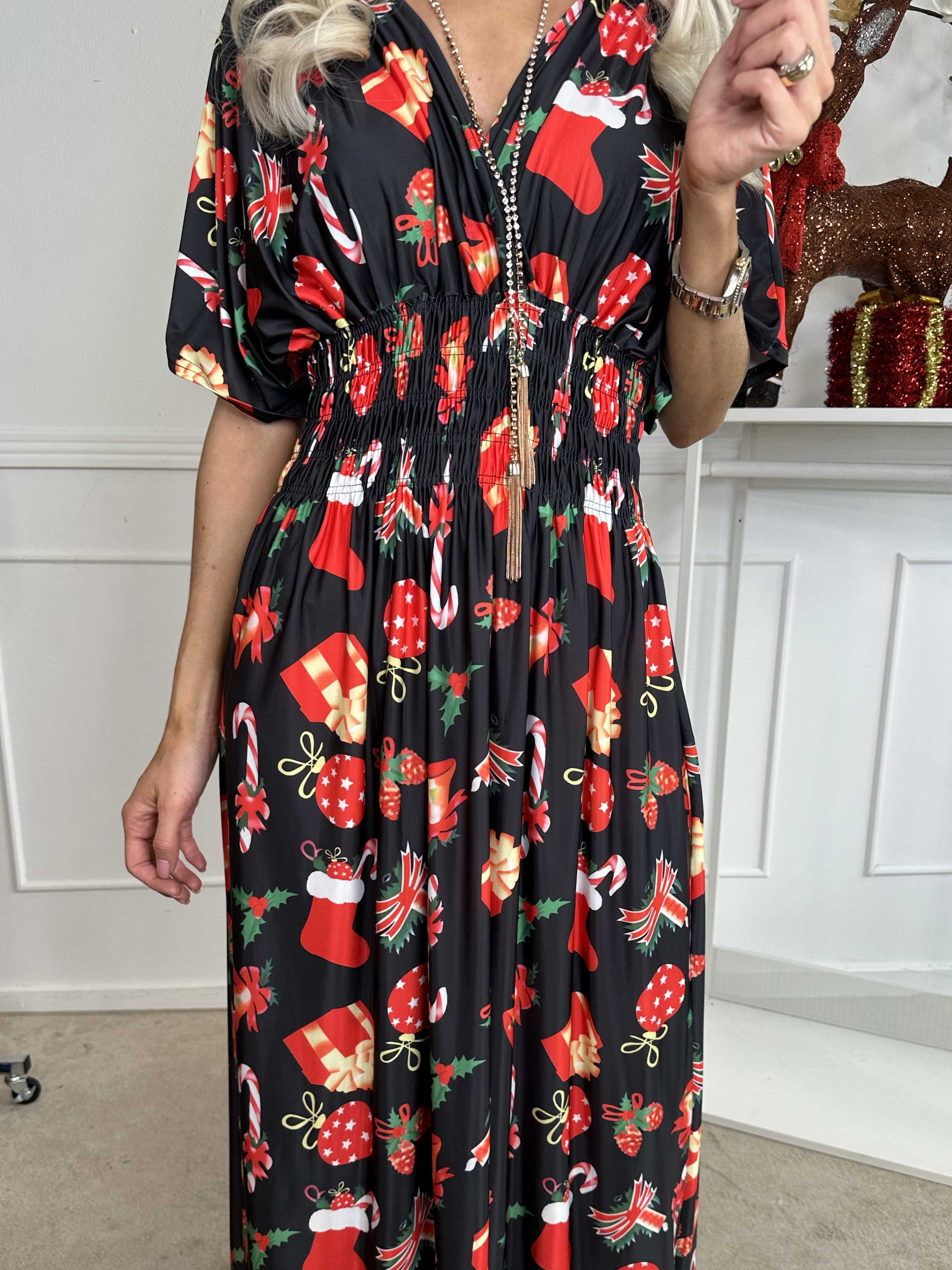 Pams Holiday - Lang elastisk kjole med julemotiver