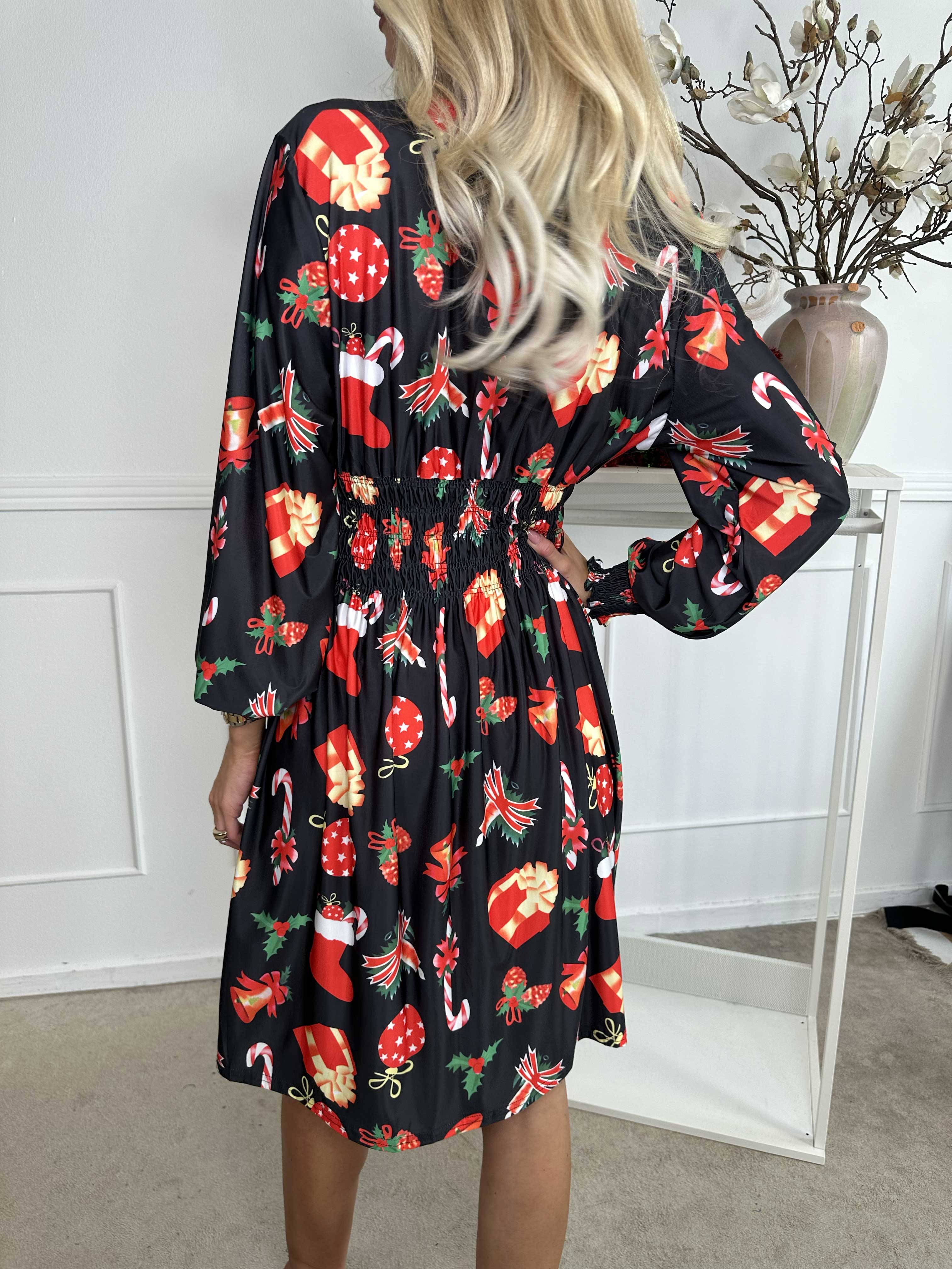 Pams Holiday Short L/S - Elastisk kjole med julemotiver