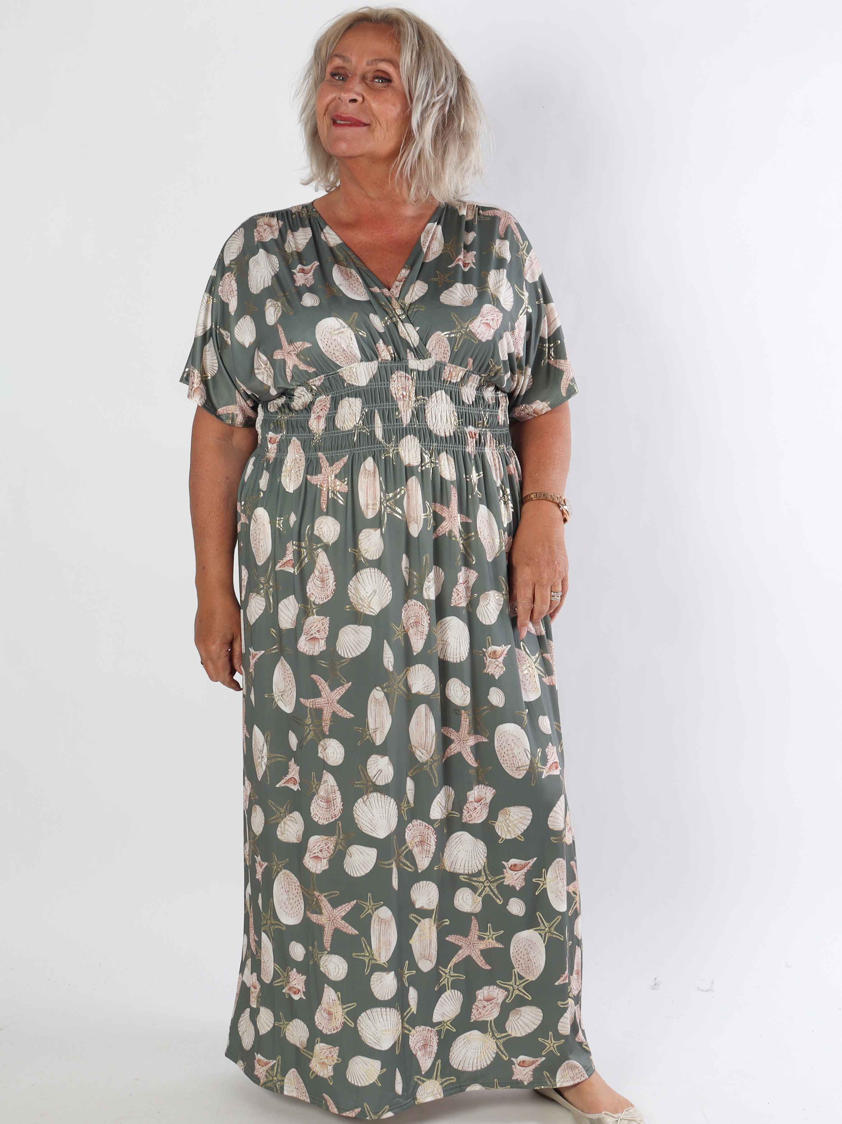 Pams Beach - Lang elastisk plus size kjole med muslinge motiver