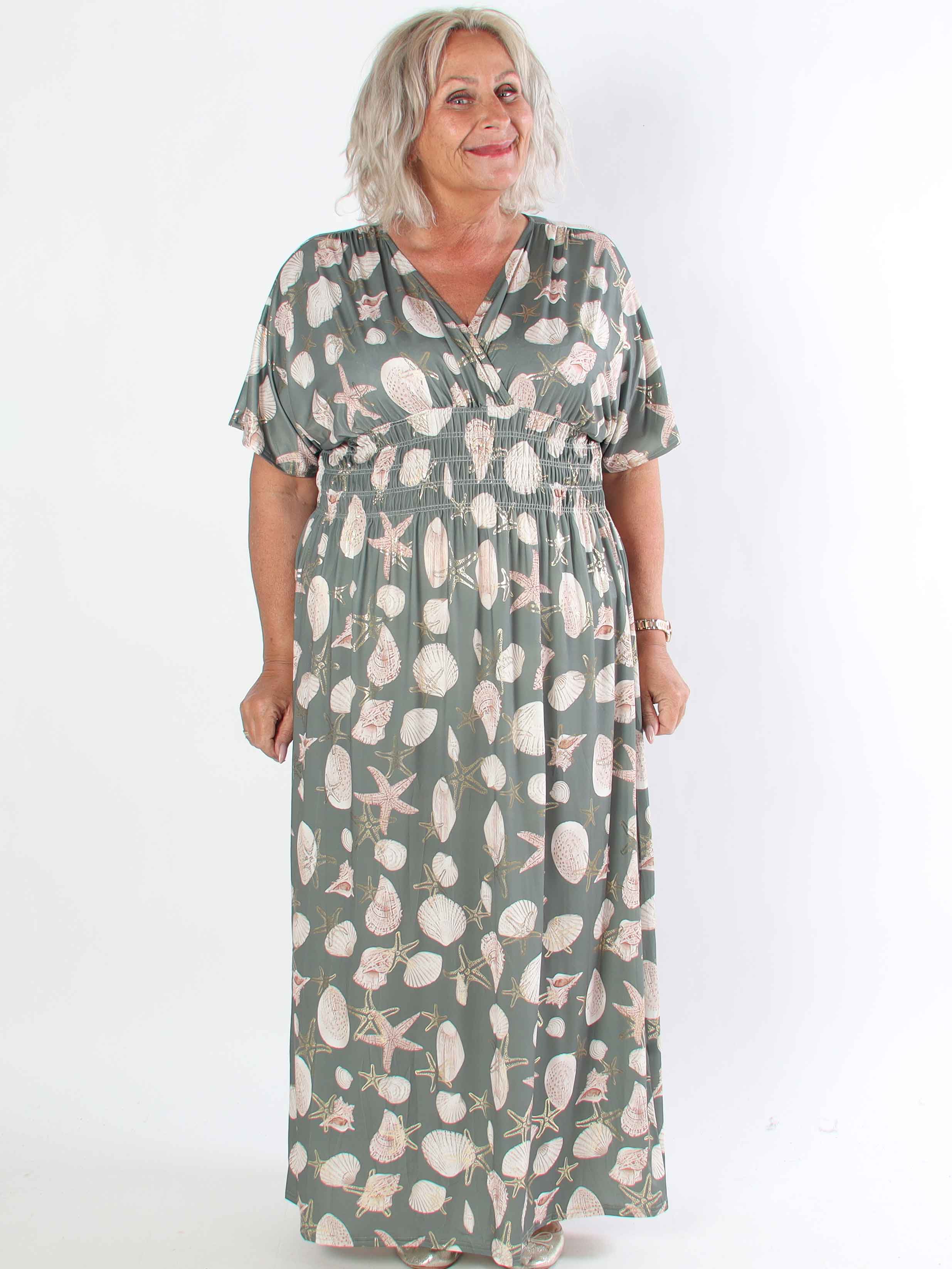 Pams Beach - Lang elastisk plus size kjole med muslinge motiver