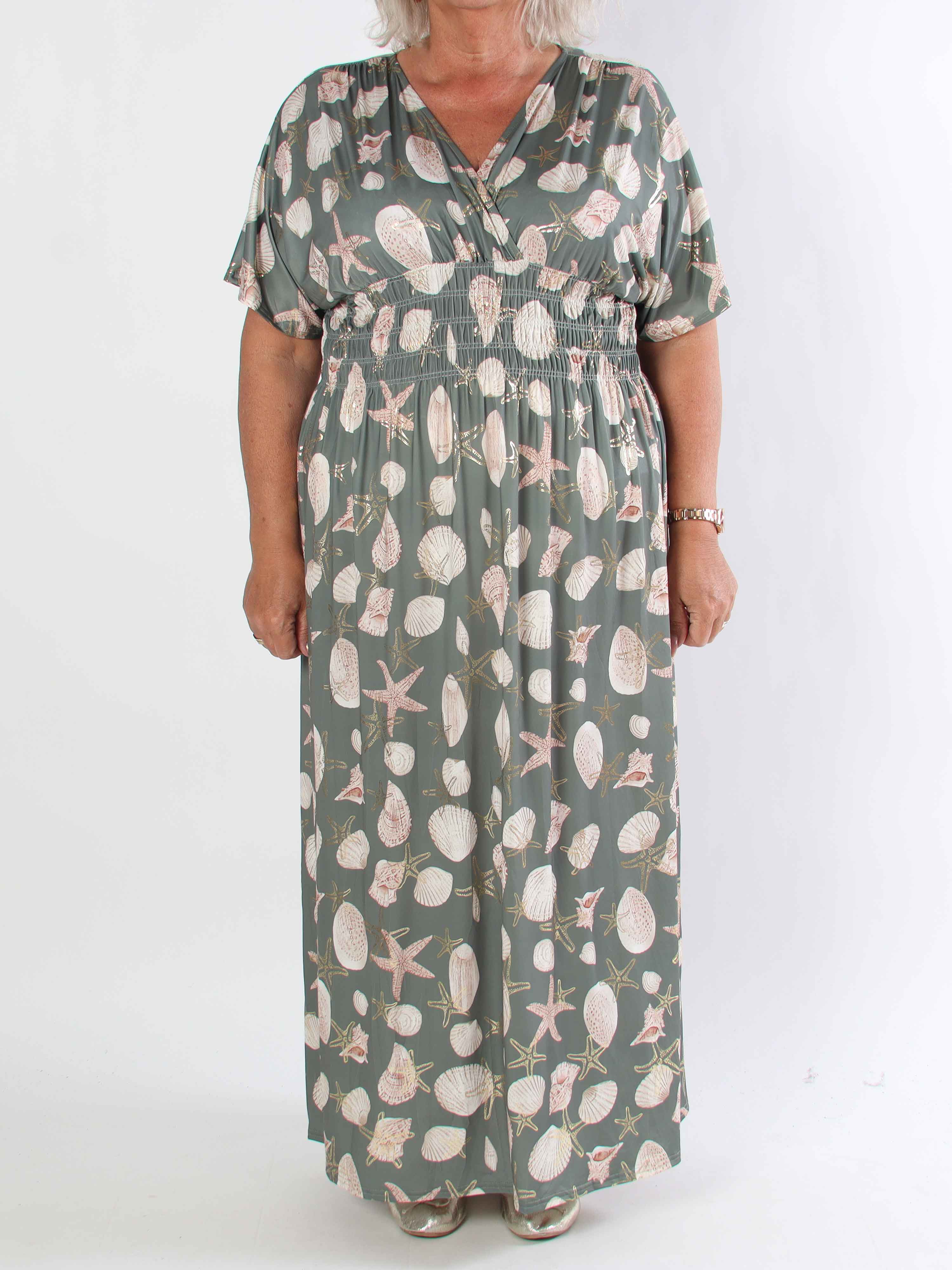 Pams Beach - Lang elastisk plus size kjole med muslinge motiver
