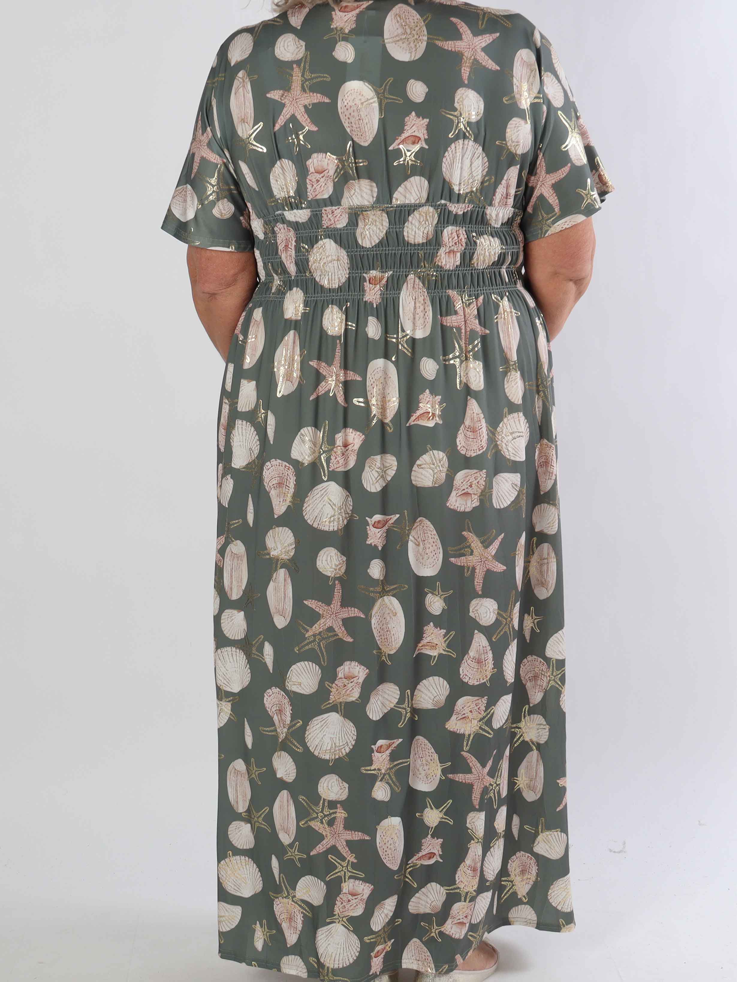 Pams Beach - Lang elastisk plus size kjole med muslinge motiver