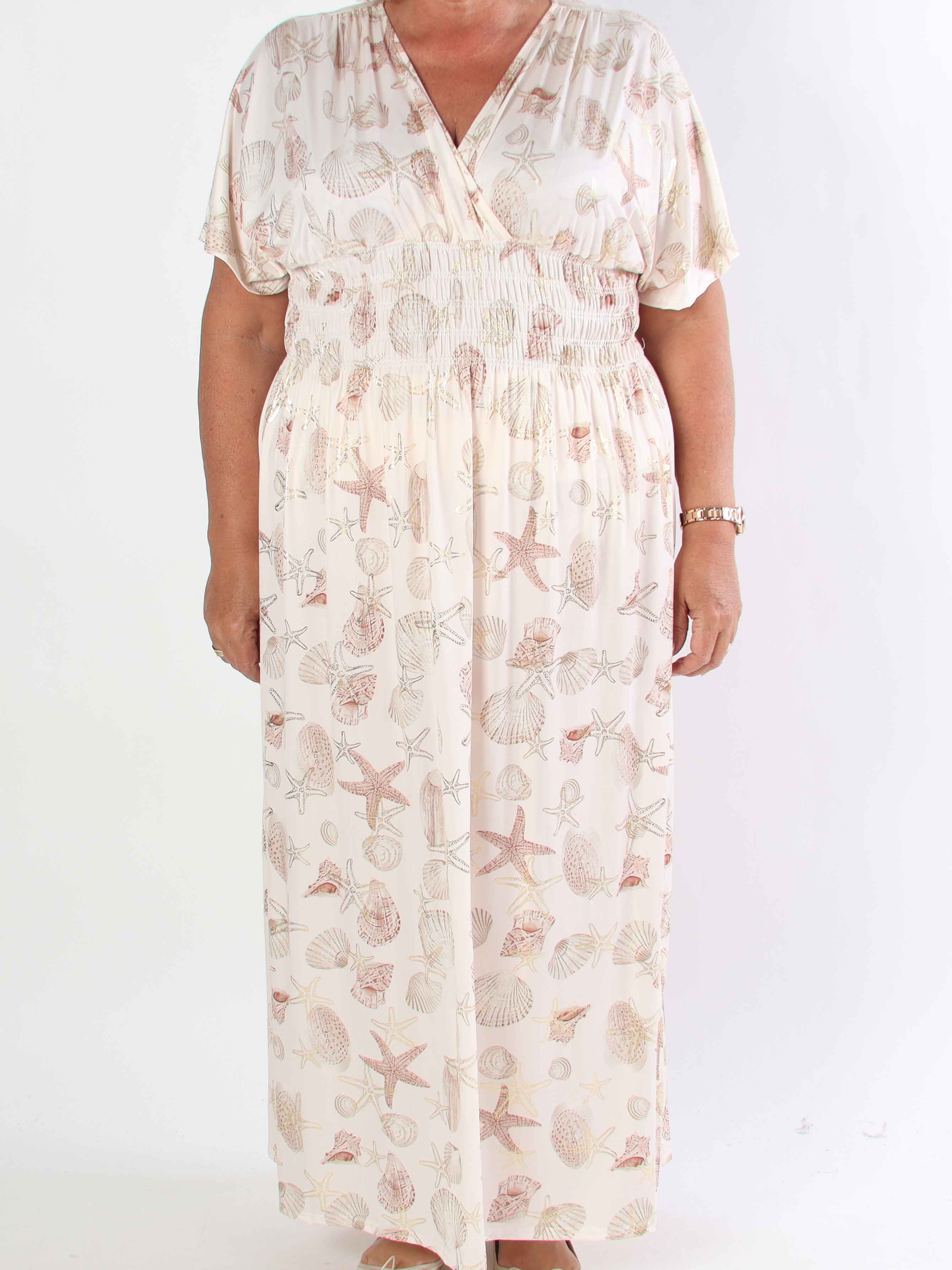 Pams Beach - Lang elastisk plus size kjole med muslinge motiver