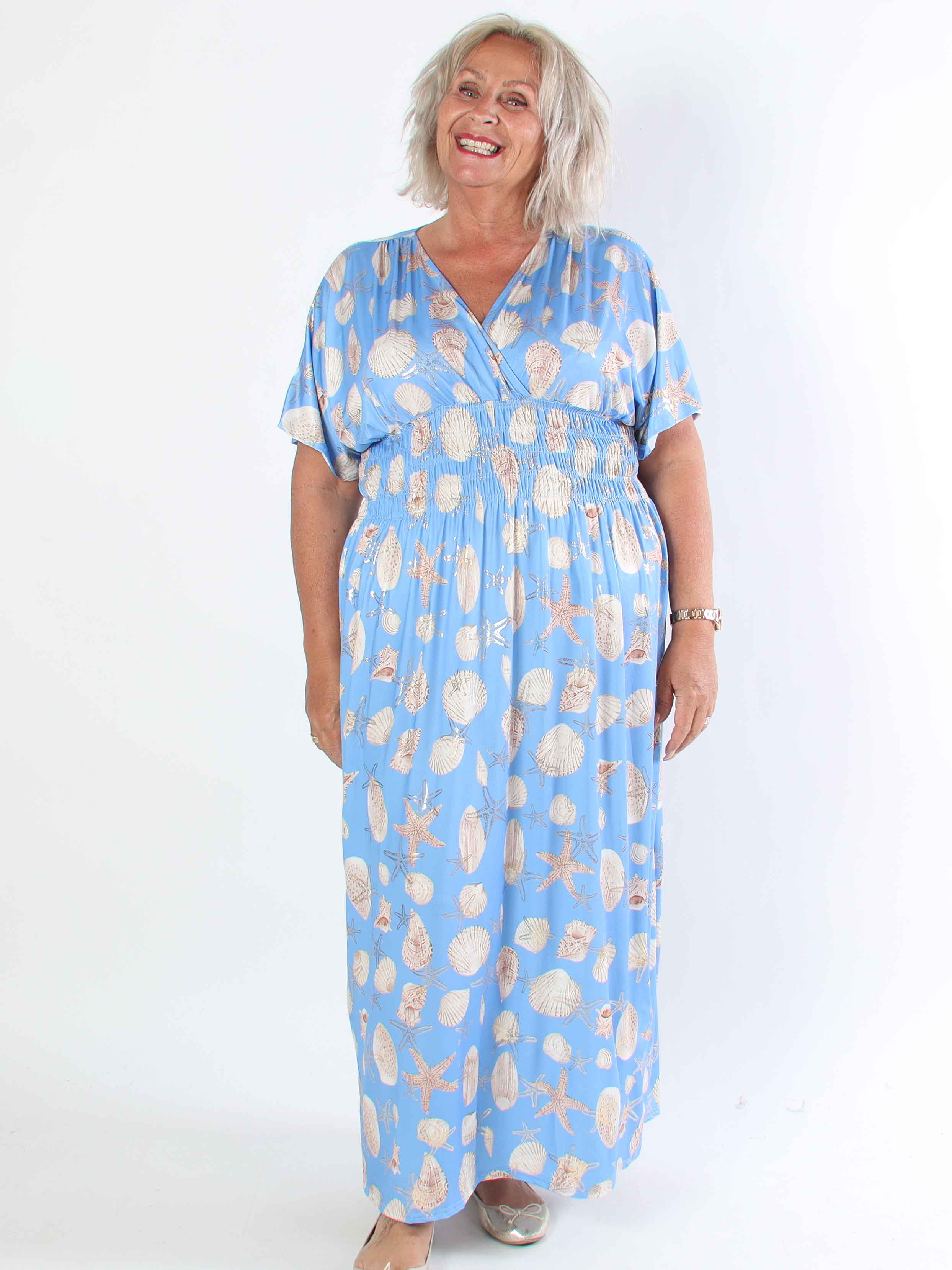 Pams Beach - Lang elastisk plus size kjole med muslinge motiver