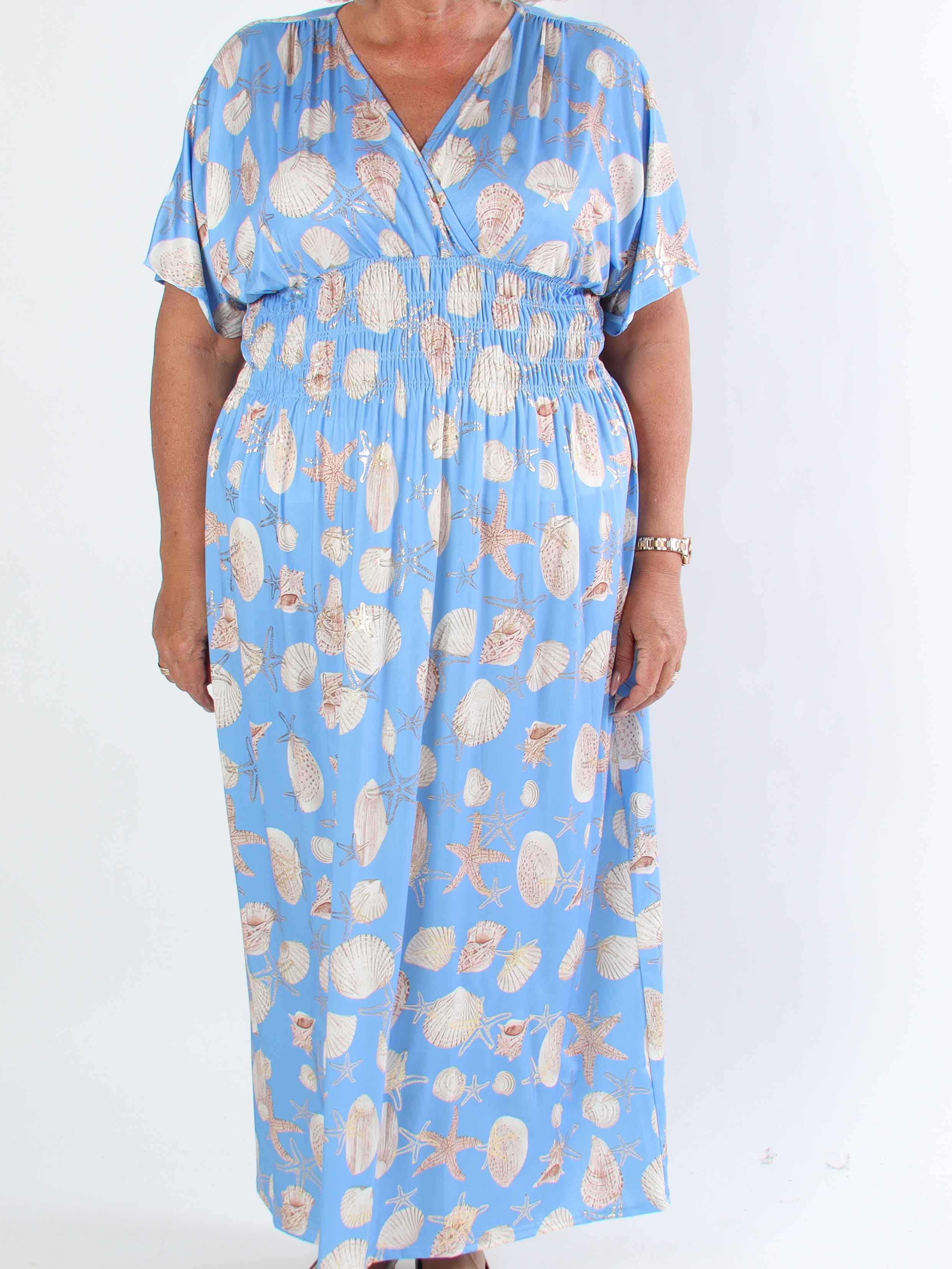 Pams Beach - Lang elastisk plus size kjole med muslinge motiver