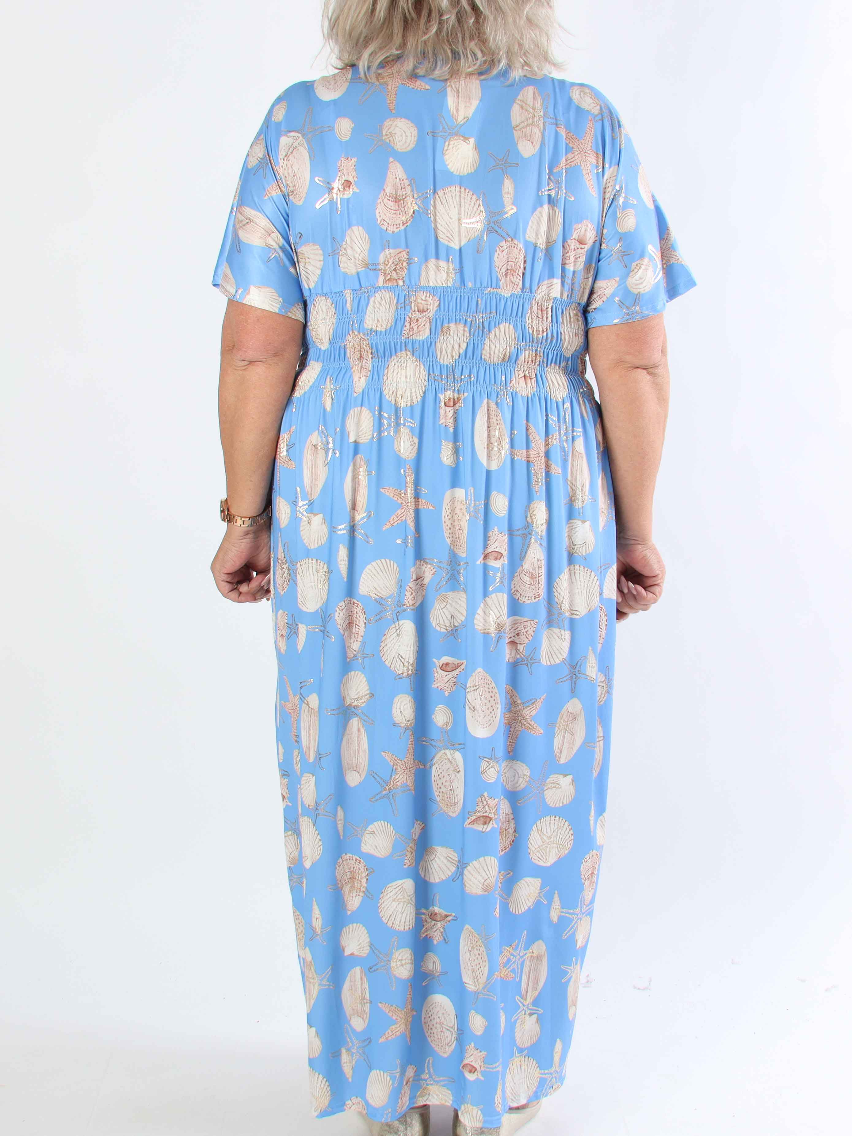 Pams Beach - Lang elastisk plus size kjole med muslinge motiver