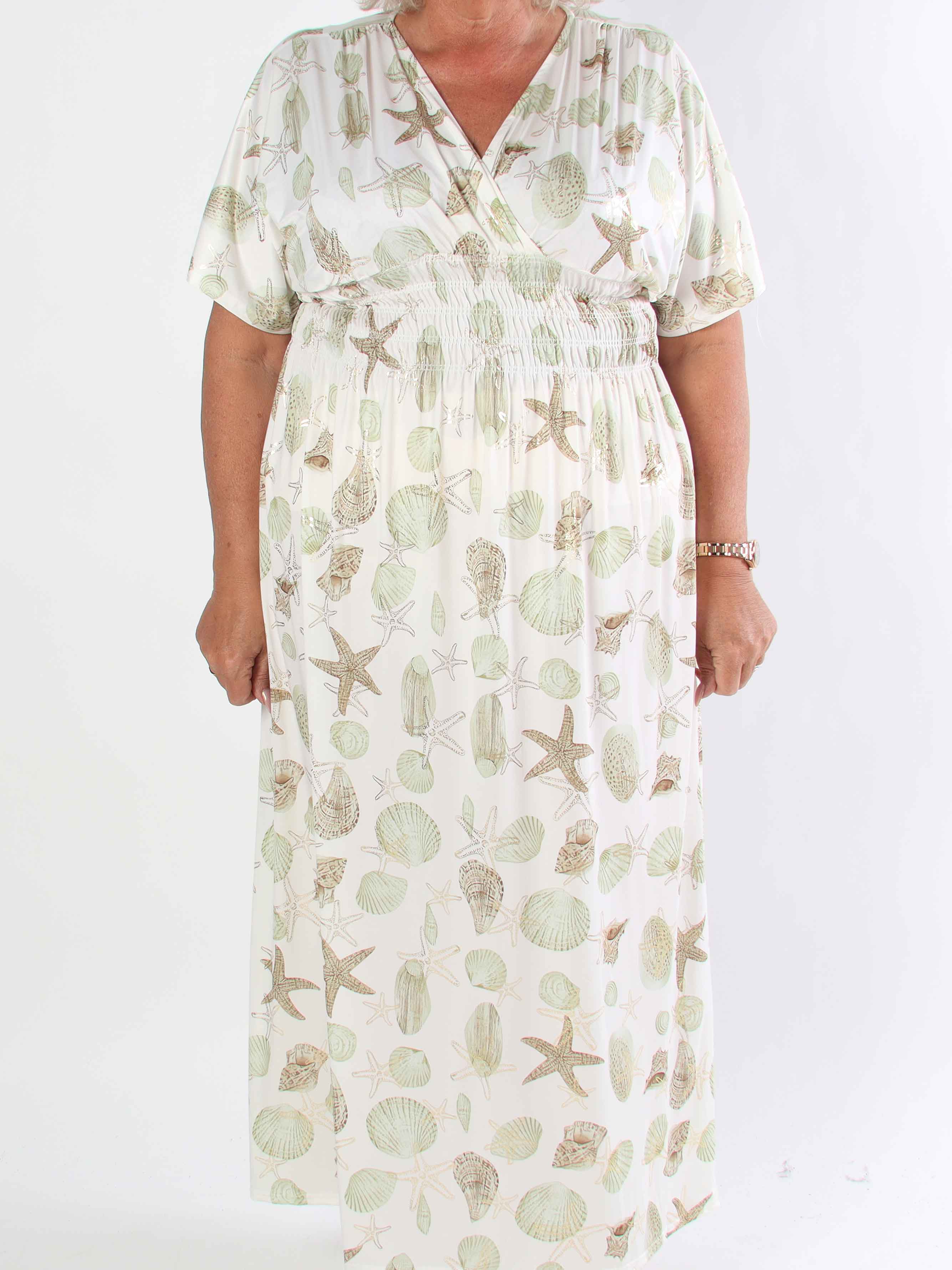 Pams Beach - Lang elastisk plus size kjole med muslinge motiver