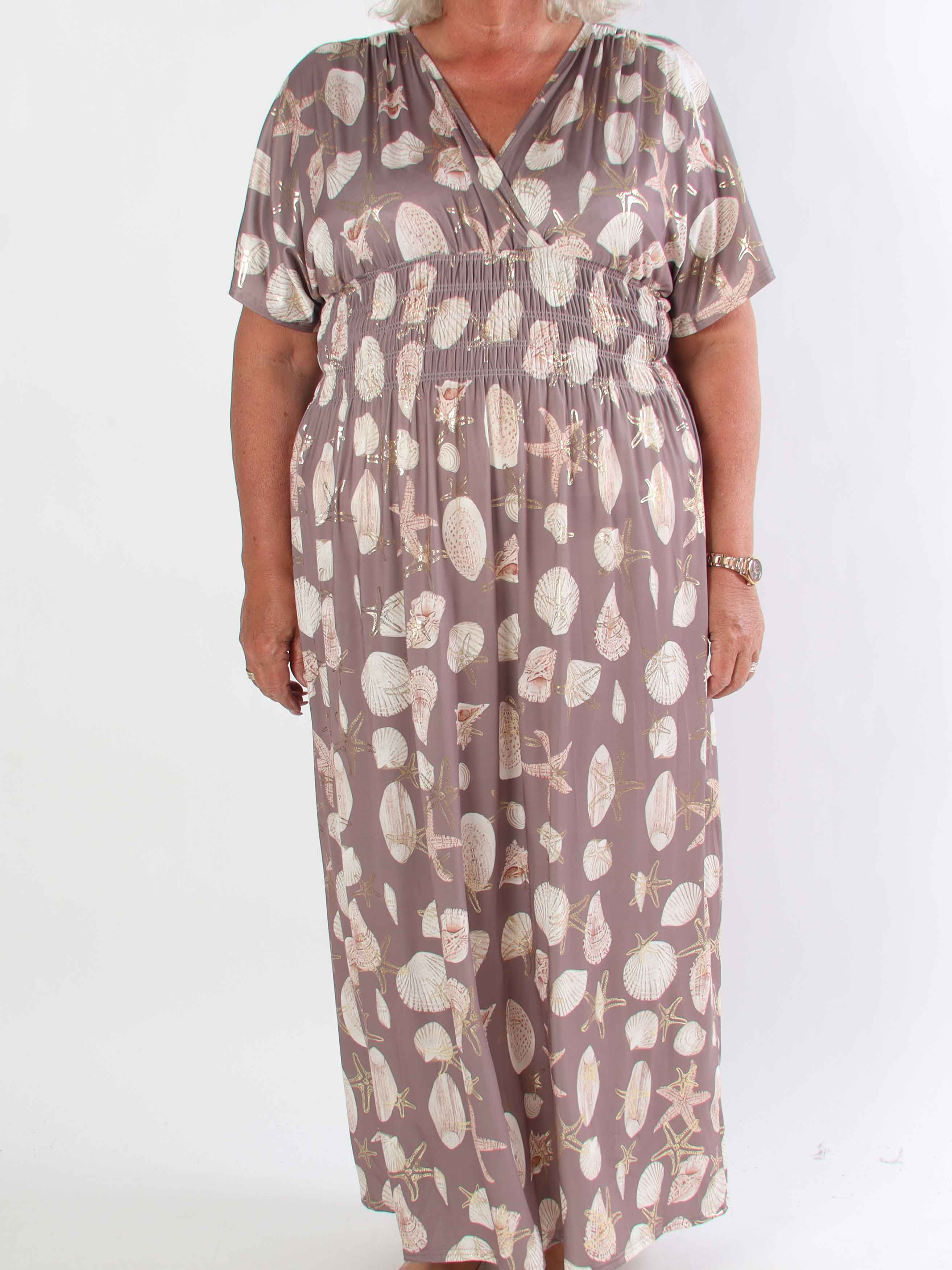 Pams Beach - Lang elastisk plus size kjole med muslinge motiver