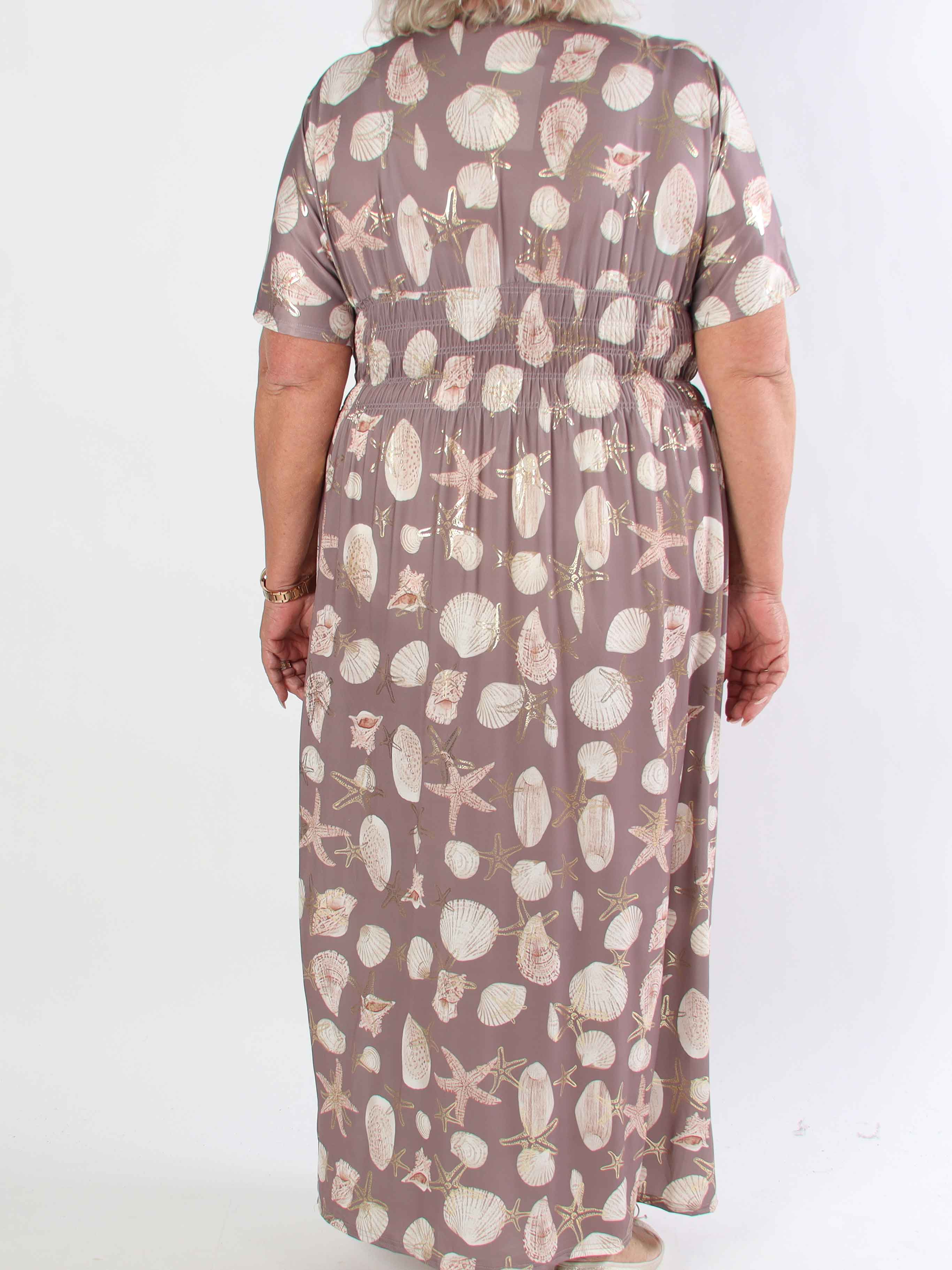 Pams Beach - Lang elastisk plus size kjole med muslinge motiver