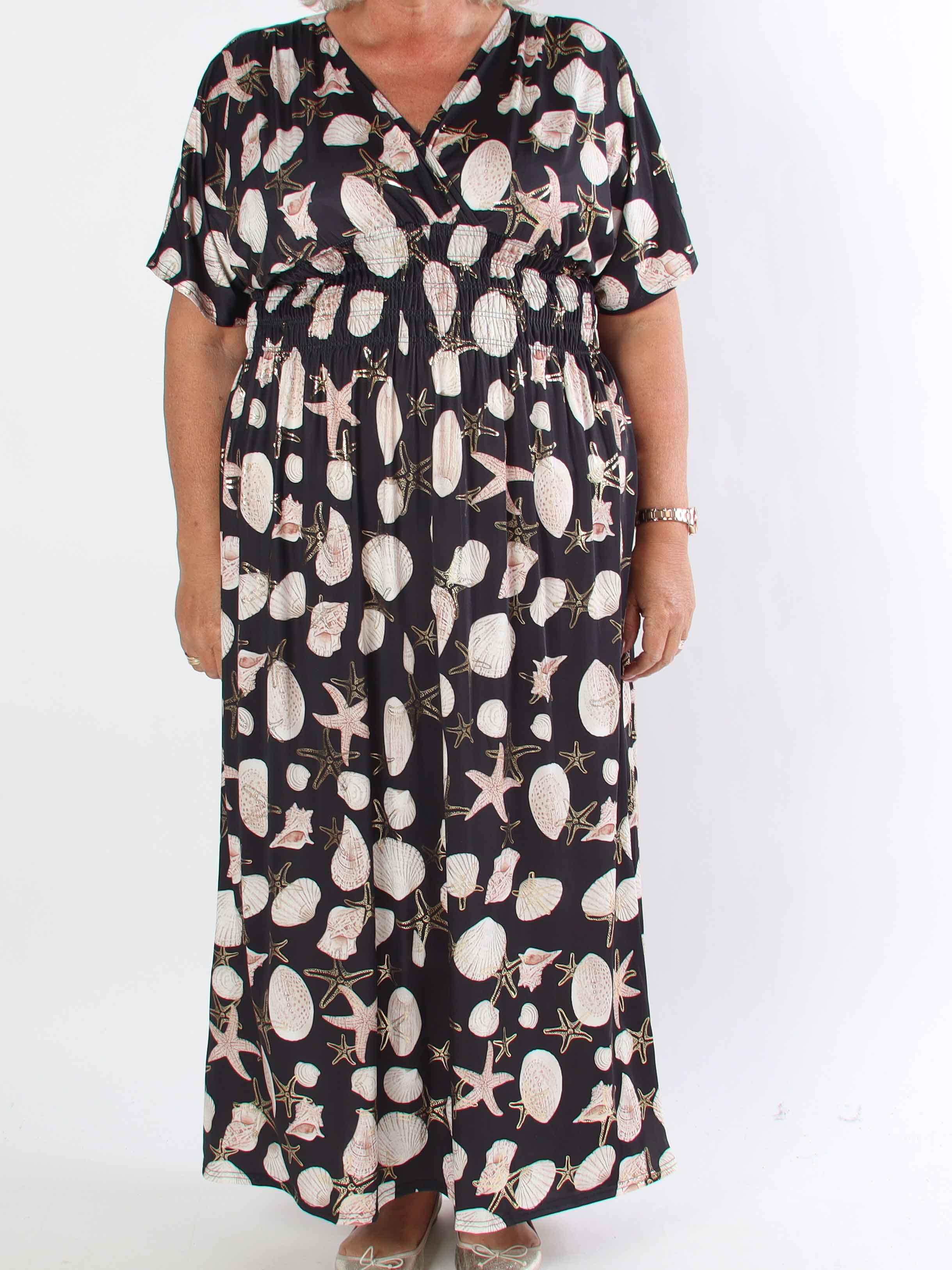 Pams Beach - Lang elastisk plus size kjole med muslinge motiver