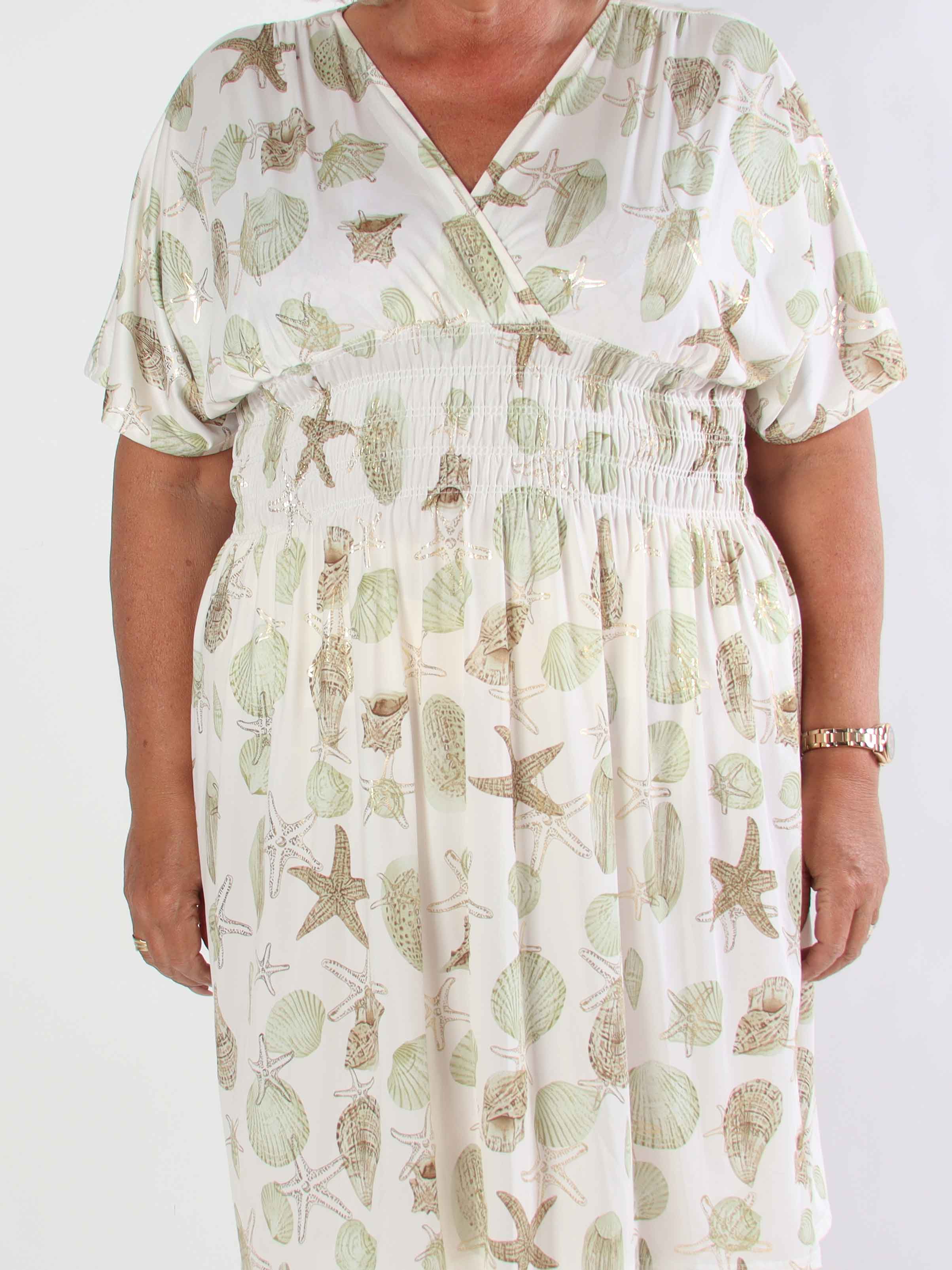 Pams Beach Short - Elastisk plus size kjole med muslinge motiver