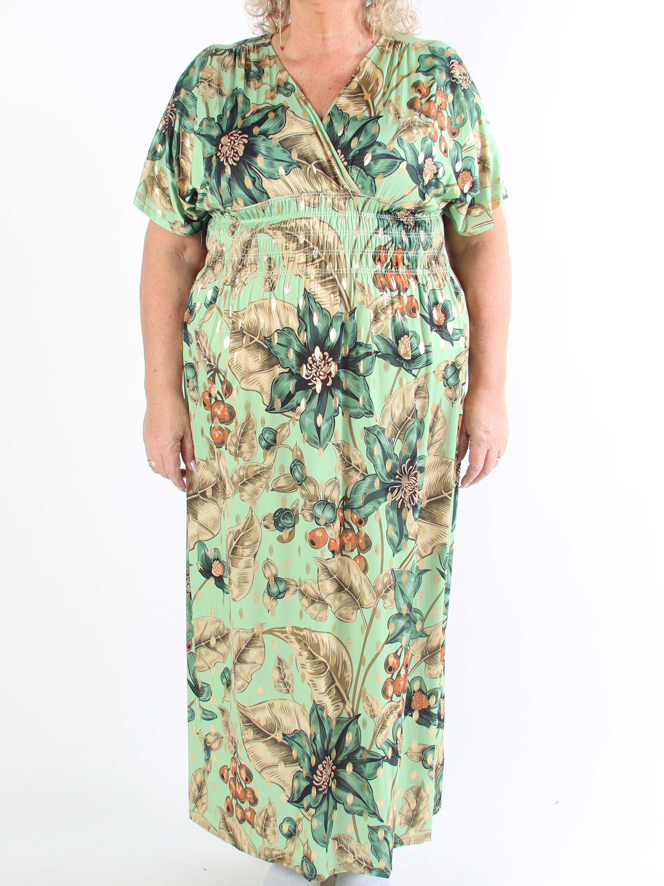 Pams Berry - Lang plus size elastisk kjole med smock i livet