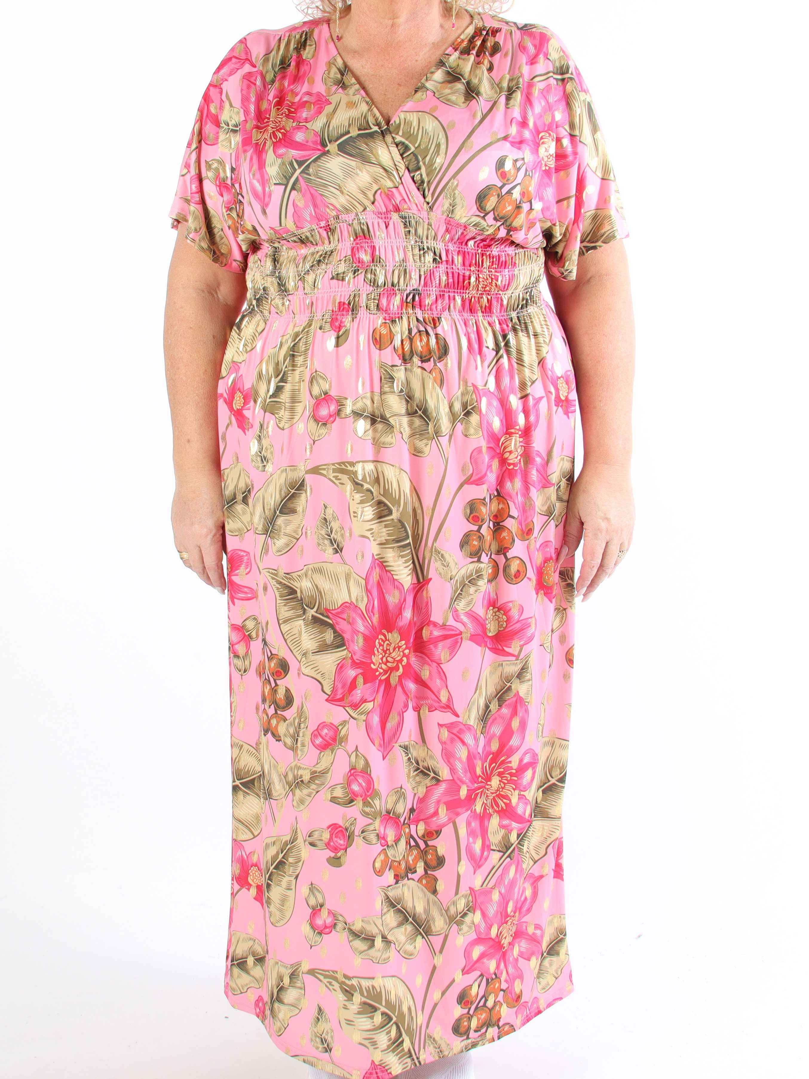 Pams Berry - Lang plus size elastisk kjole med smock i livet