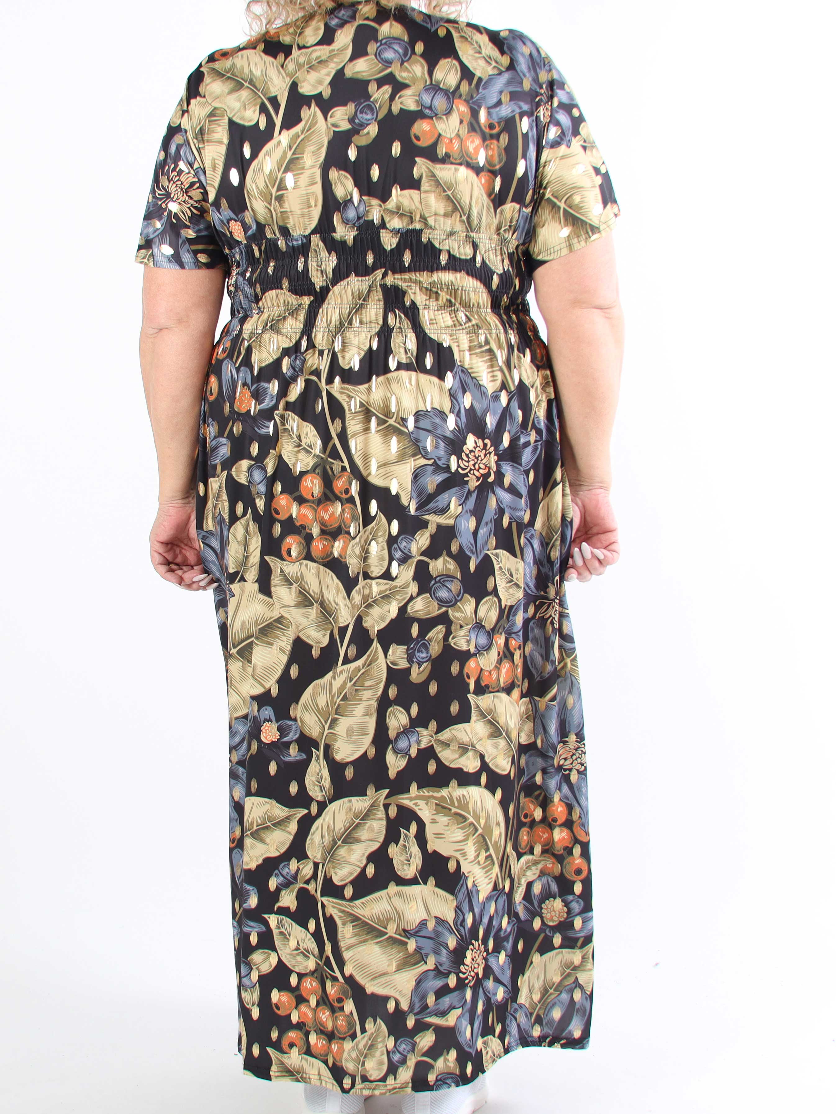 Pams Berry - Lang plus size elastisk kjole med smock i livet