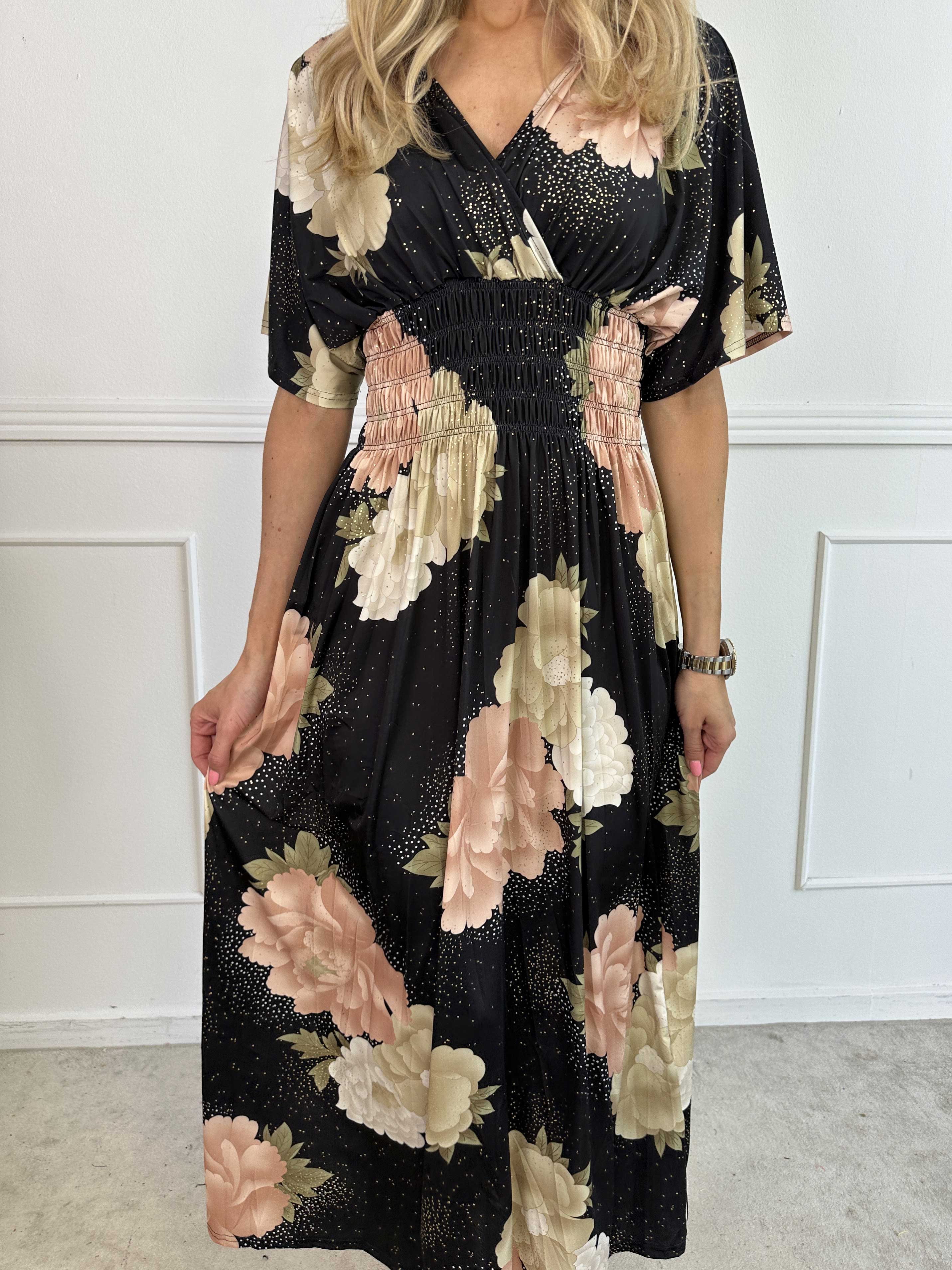 Pams Big Flower - Lang elastisk kjole med blomster motiver