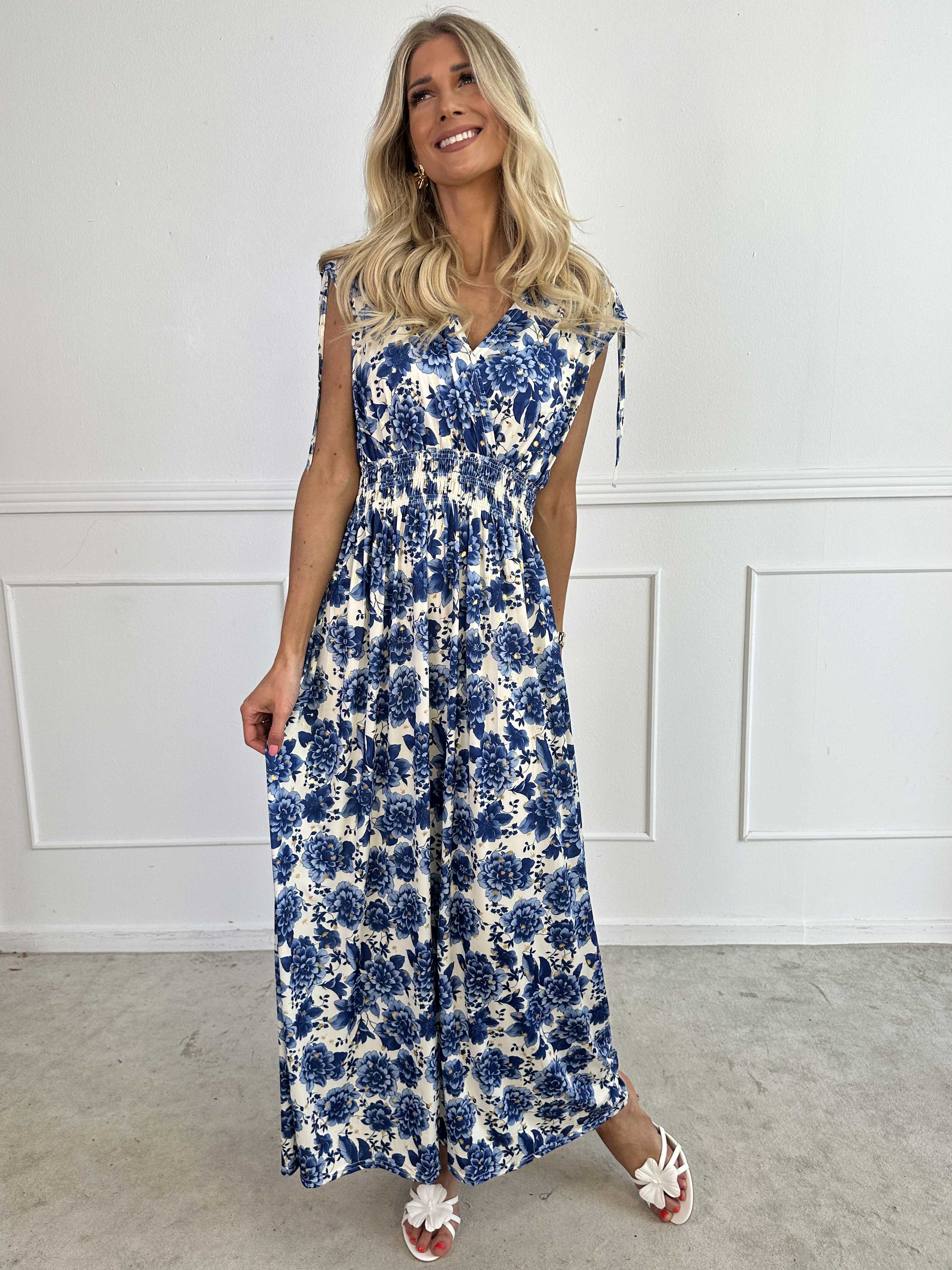 Pams Blossom Sleeveless - Lang elastisk kjole i blomsterprint