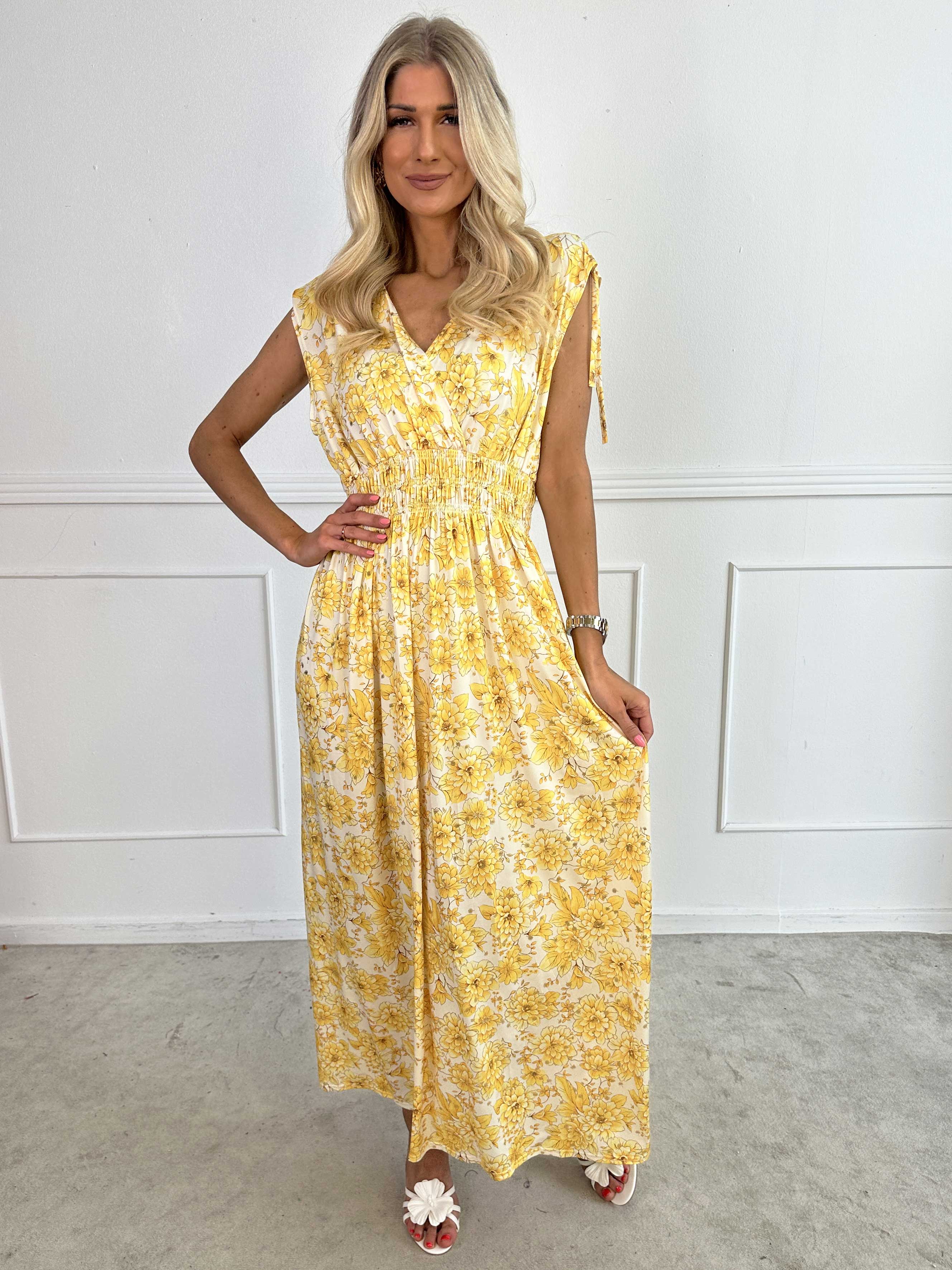 Pams Blossom Sleeveless - Lang elastisk kjole i blomsterprint