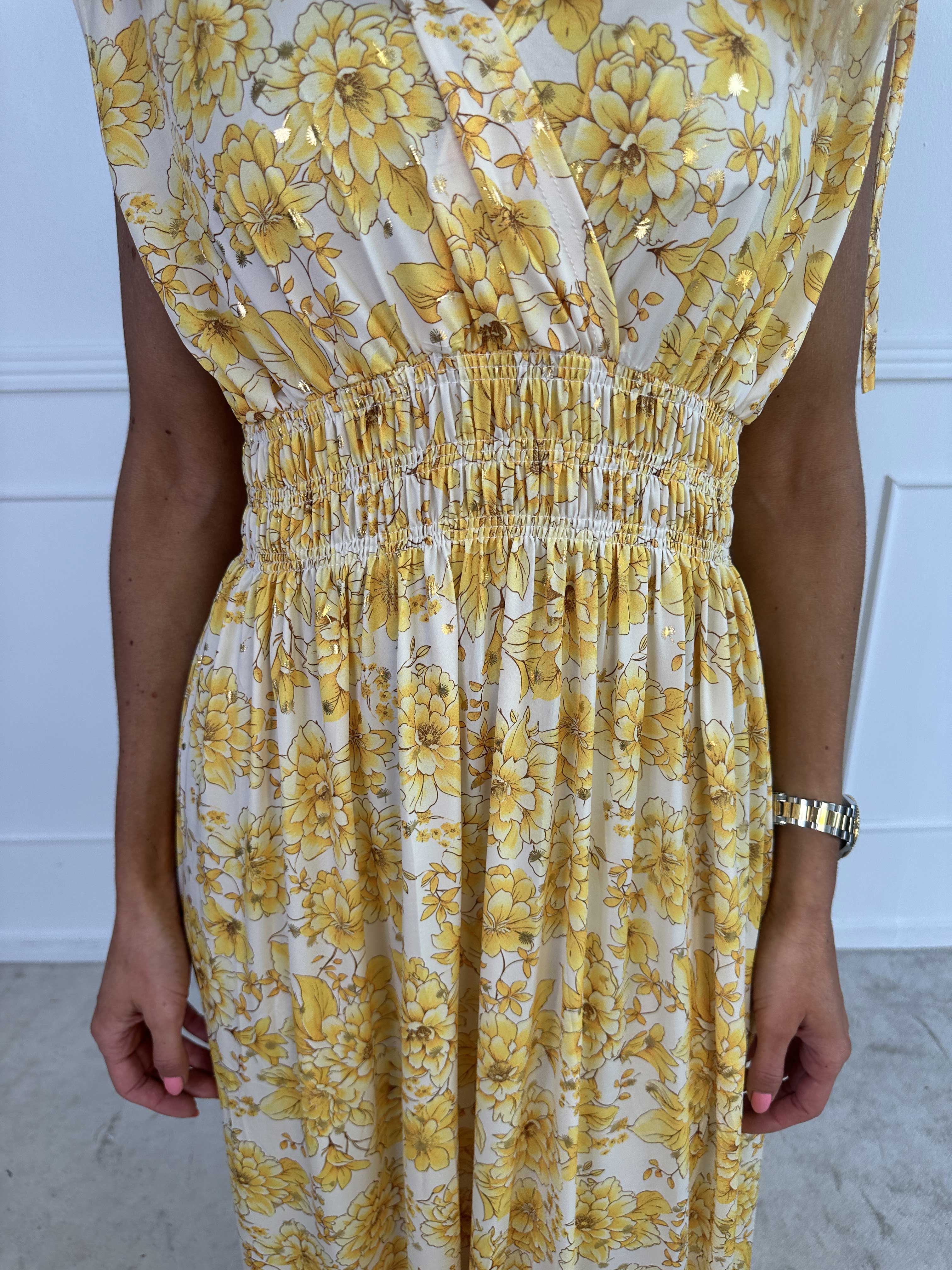 Pams Blossom Sleeveless - Lang elastisk kjole i blomsterprint