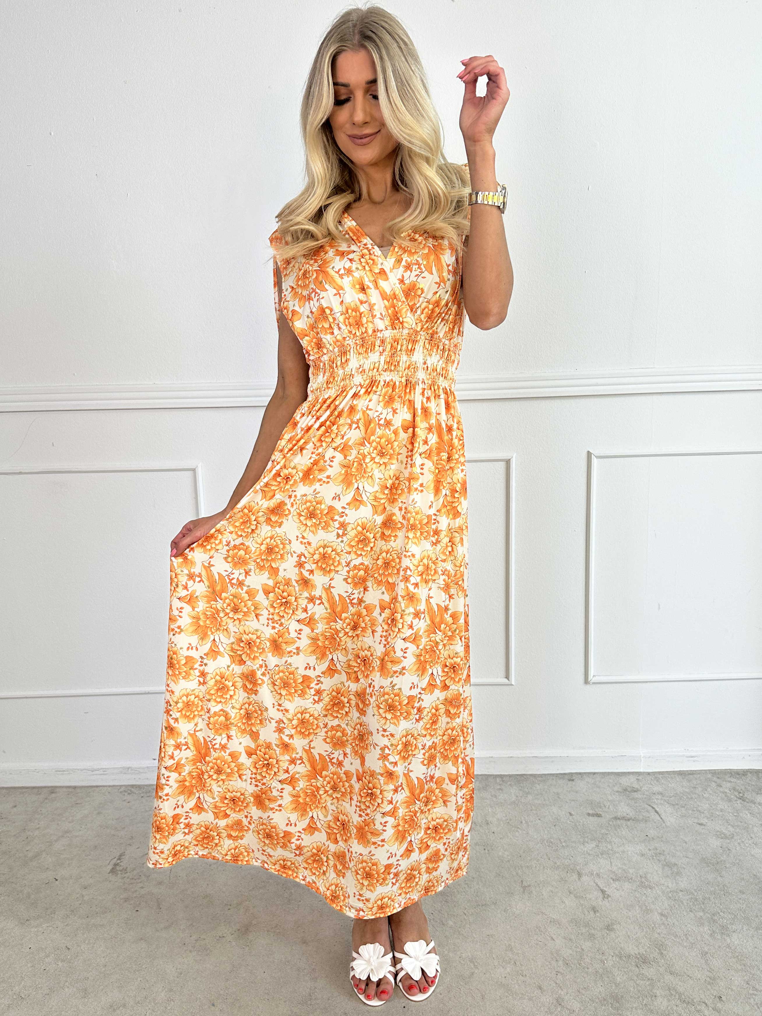 Pams Blossom Sleeveless - Lang elastisk kjole i blomsterprint