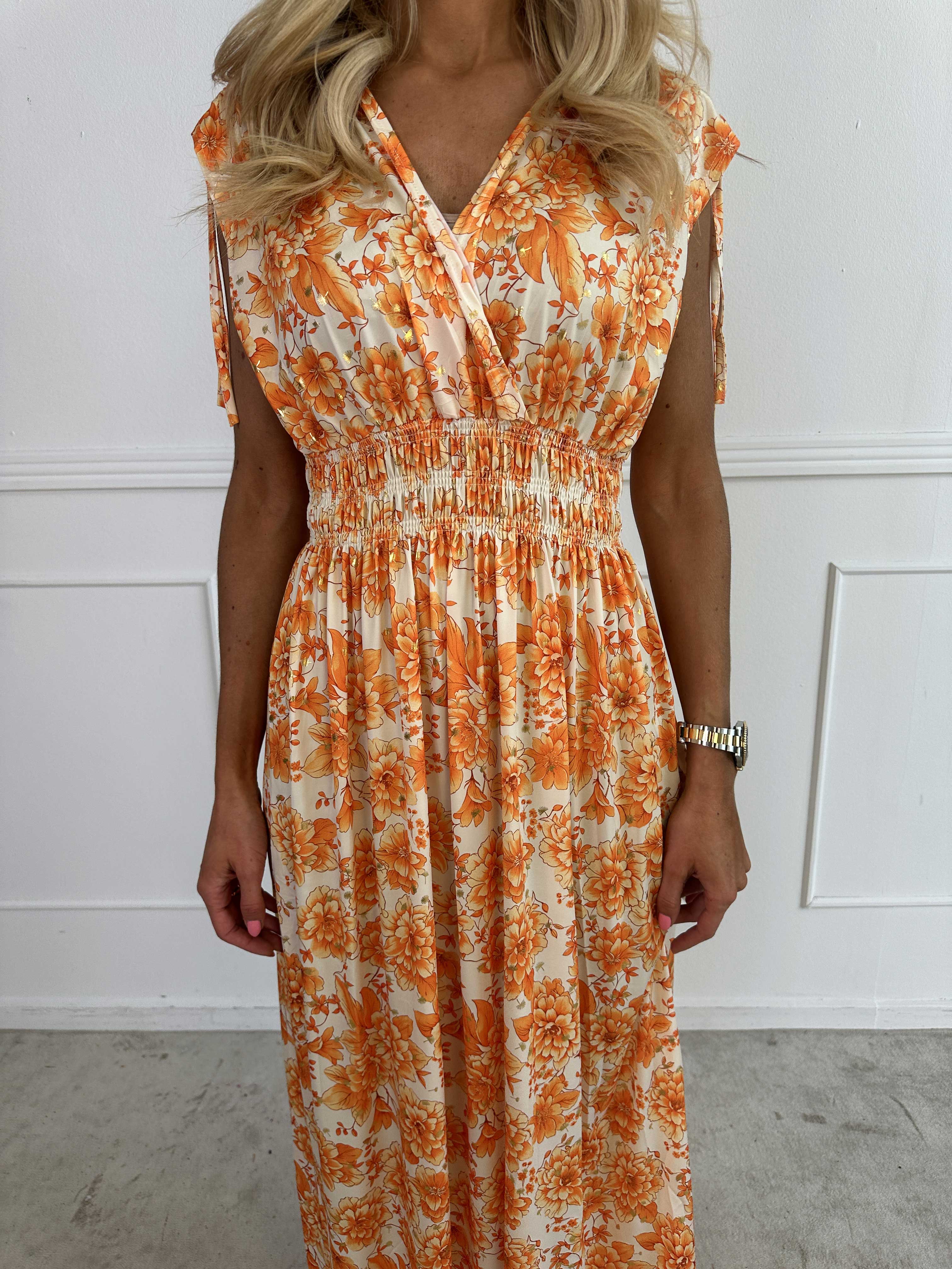 Pams Blossom Sleeveless - Lang elastisk kjole i blomsterprint