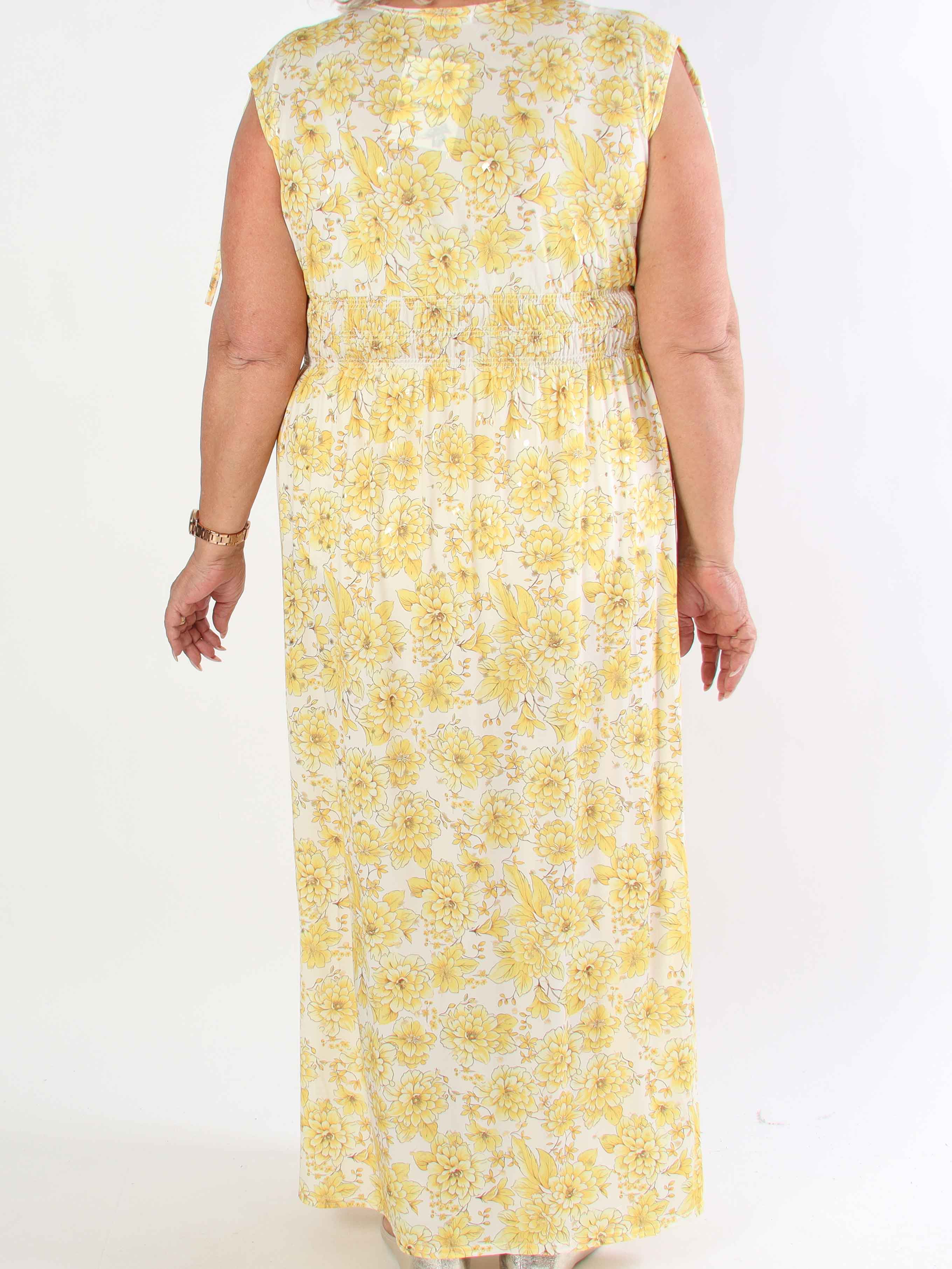 Pams Blossom Sleeveless - Lang plus size elastisk kjole i blomsterprint