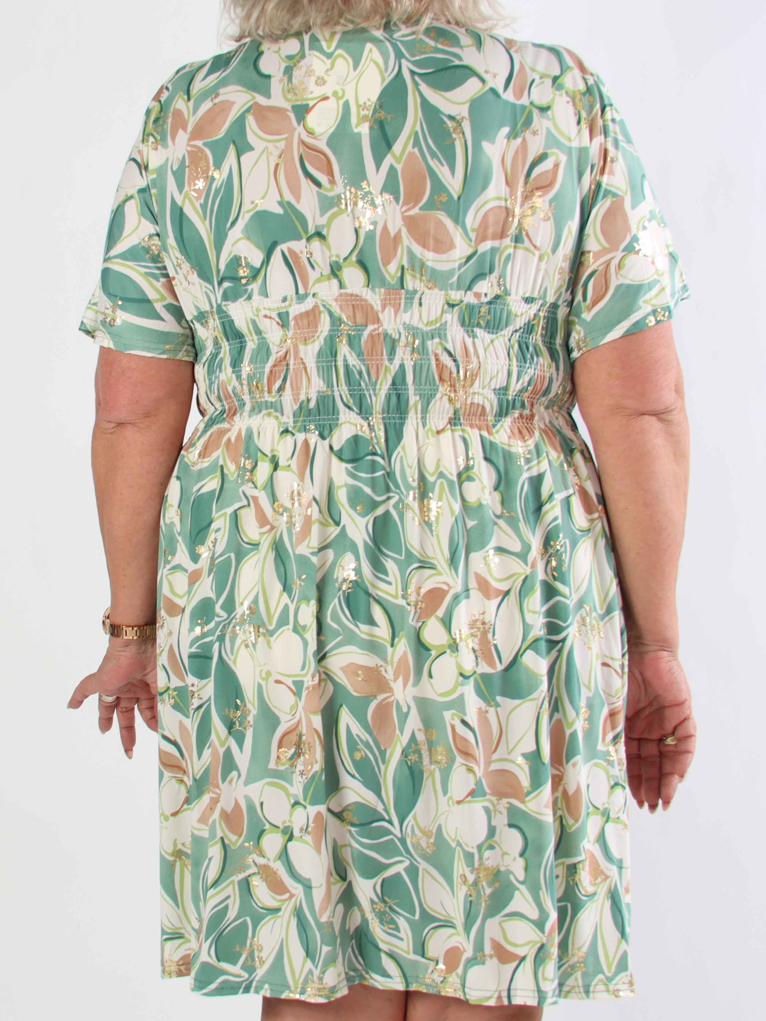 Pams Blossoming Short - Elastisk mønstret plus size kjole med smock