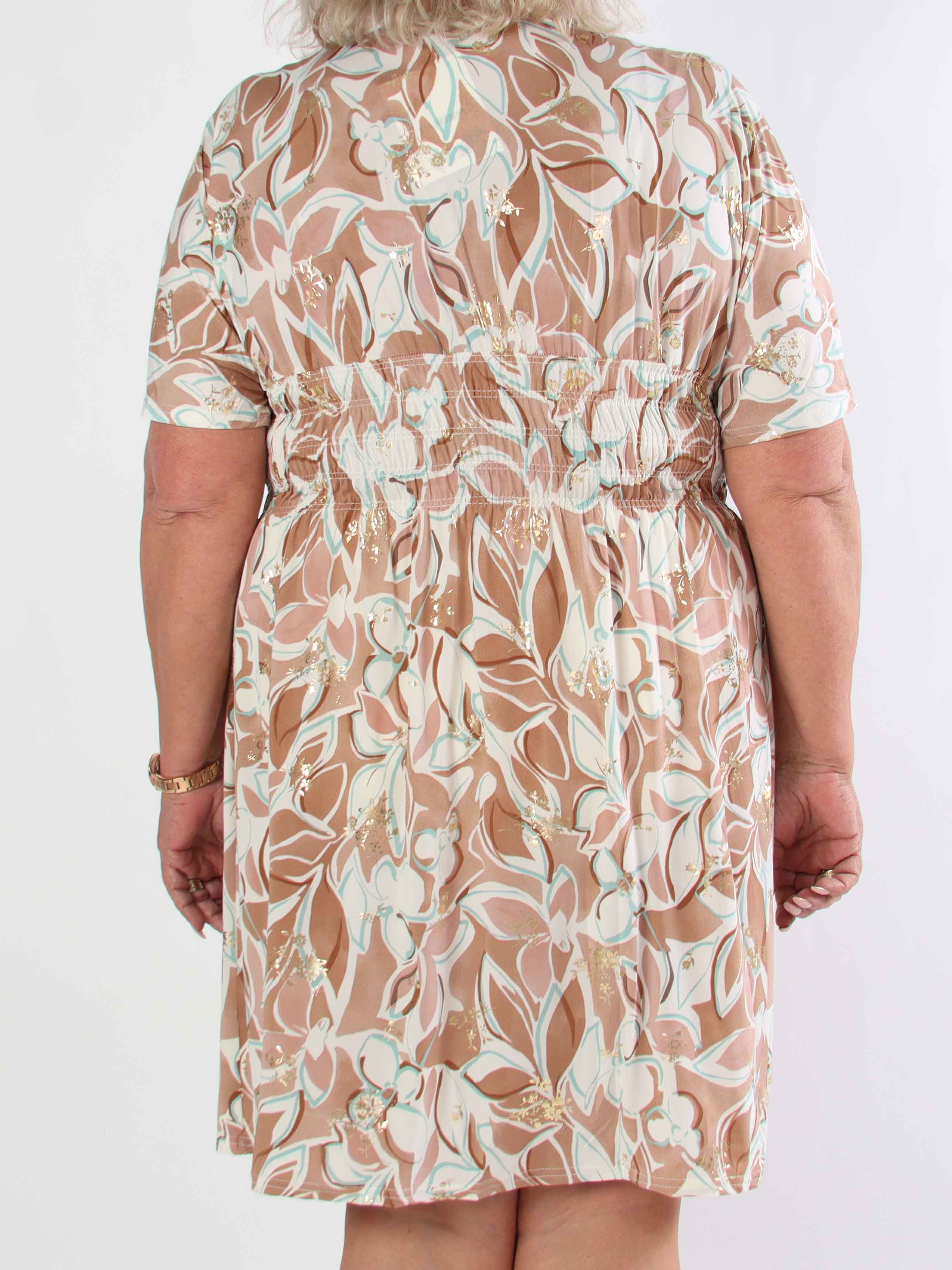 Pams Blossoming Short - Elastisk mønstret plus size kjole med smock