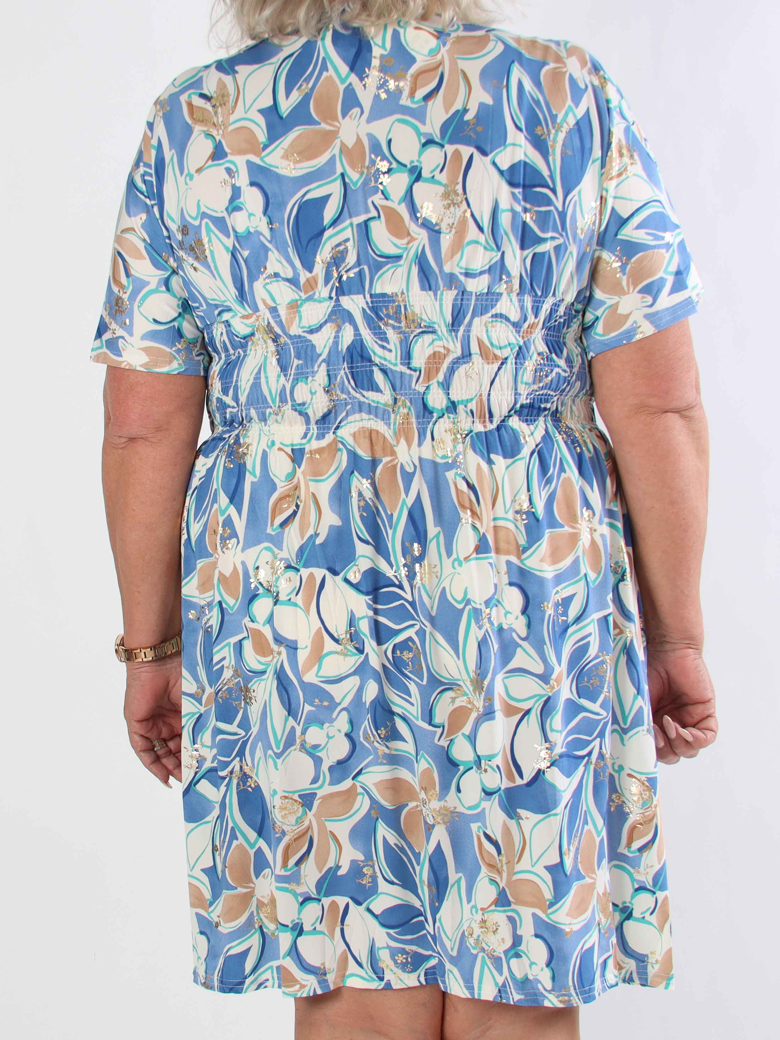 Pams Blossoming Short - Elastisk mønstret plus size kjole med smock