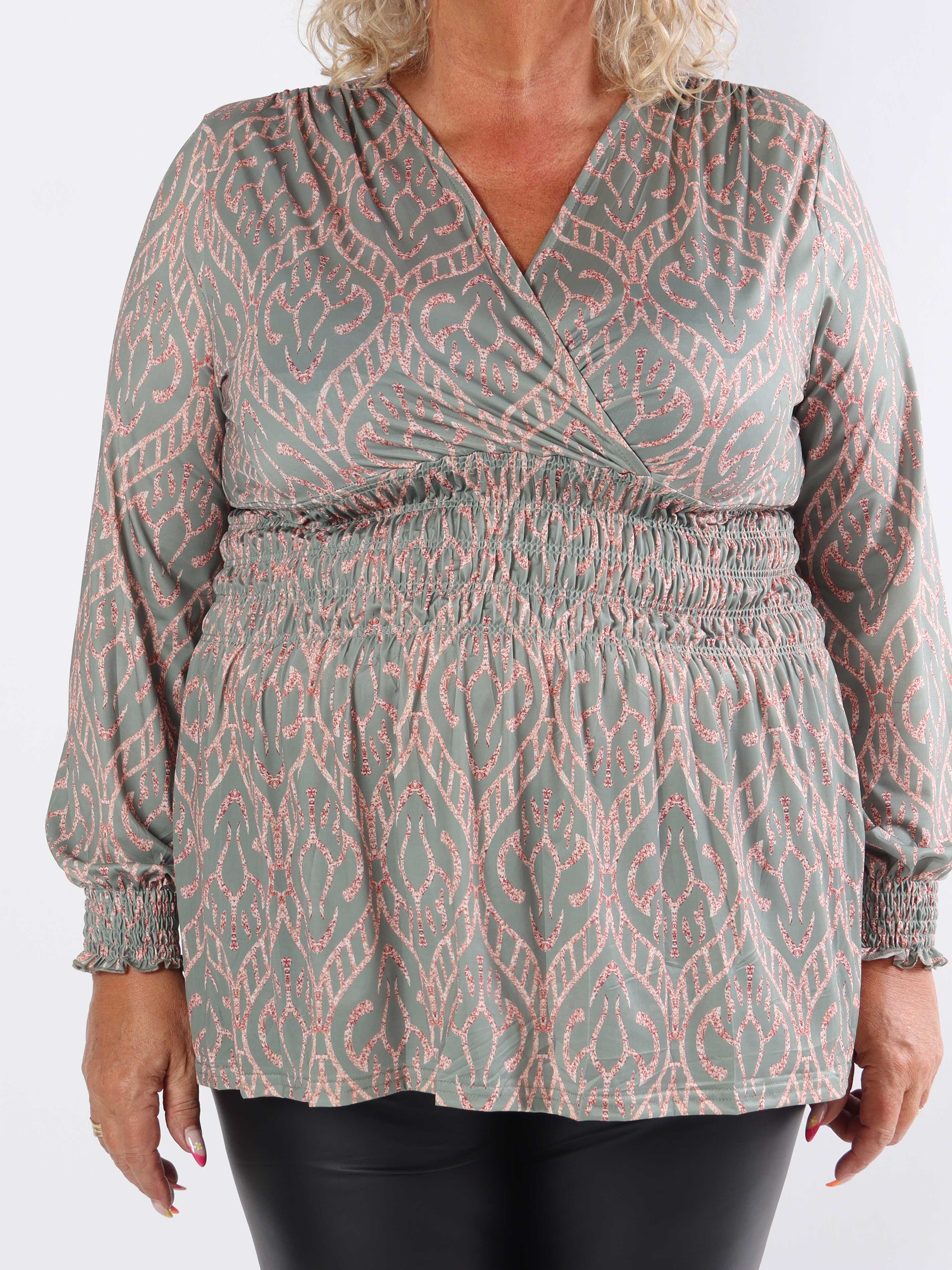 Pams Boho Shirt L/S - Elastisk plus size bluse i krølfrit stof