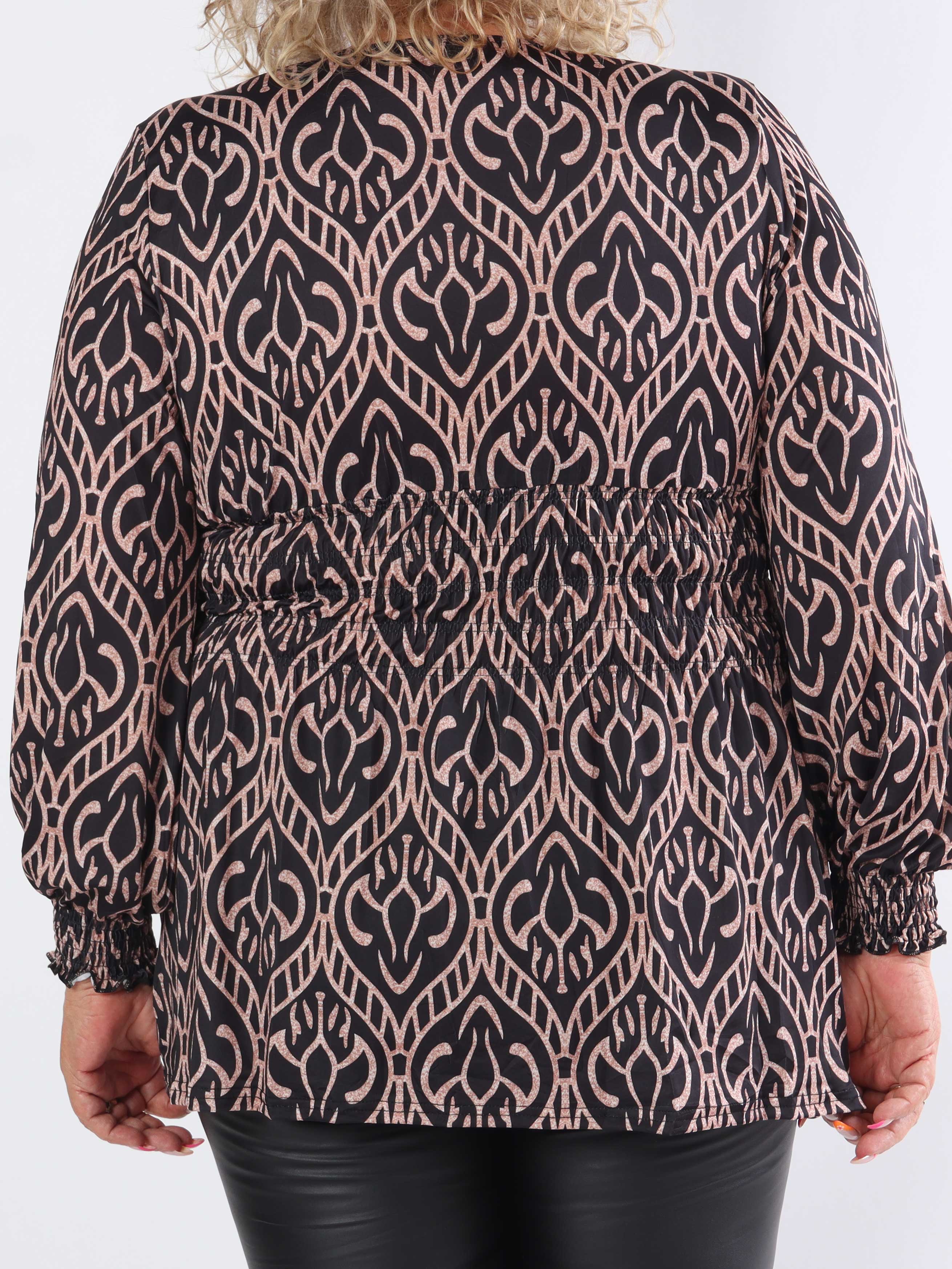Pams Boho Shirt L/S - Elastisk plus size bluse i krølfrit stof