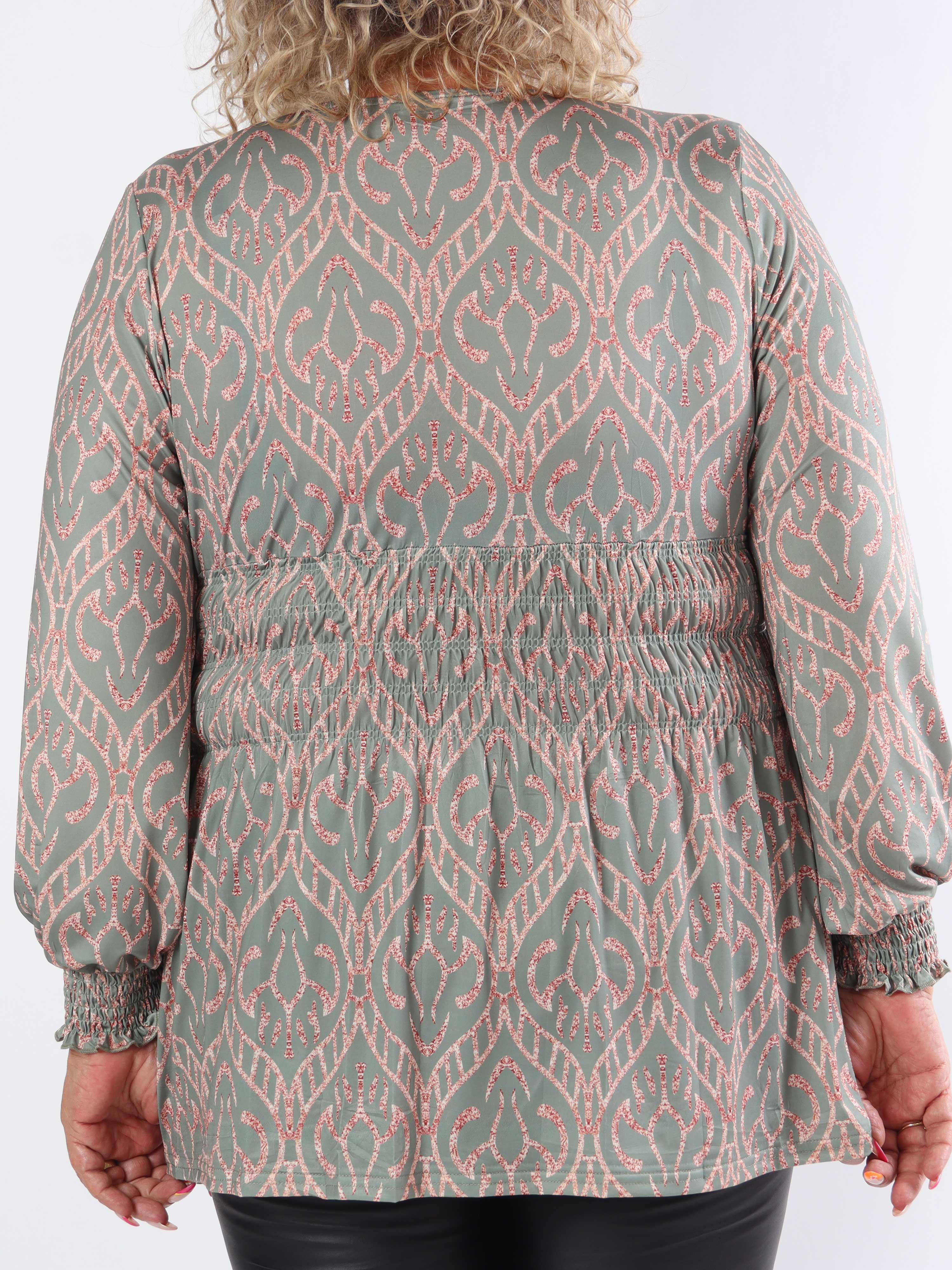 Pams Boho Shirt L/S - Elastisk plus size bluse i krølfrit stof