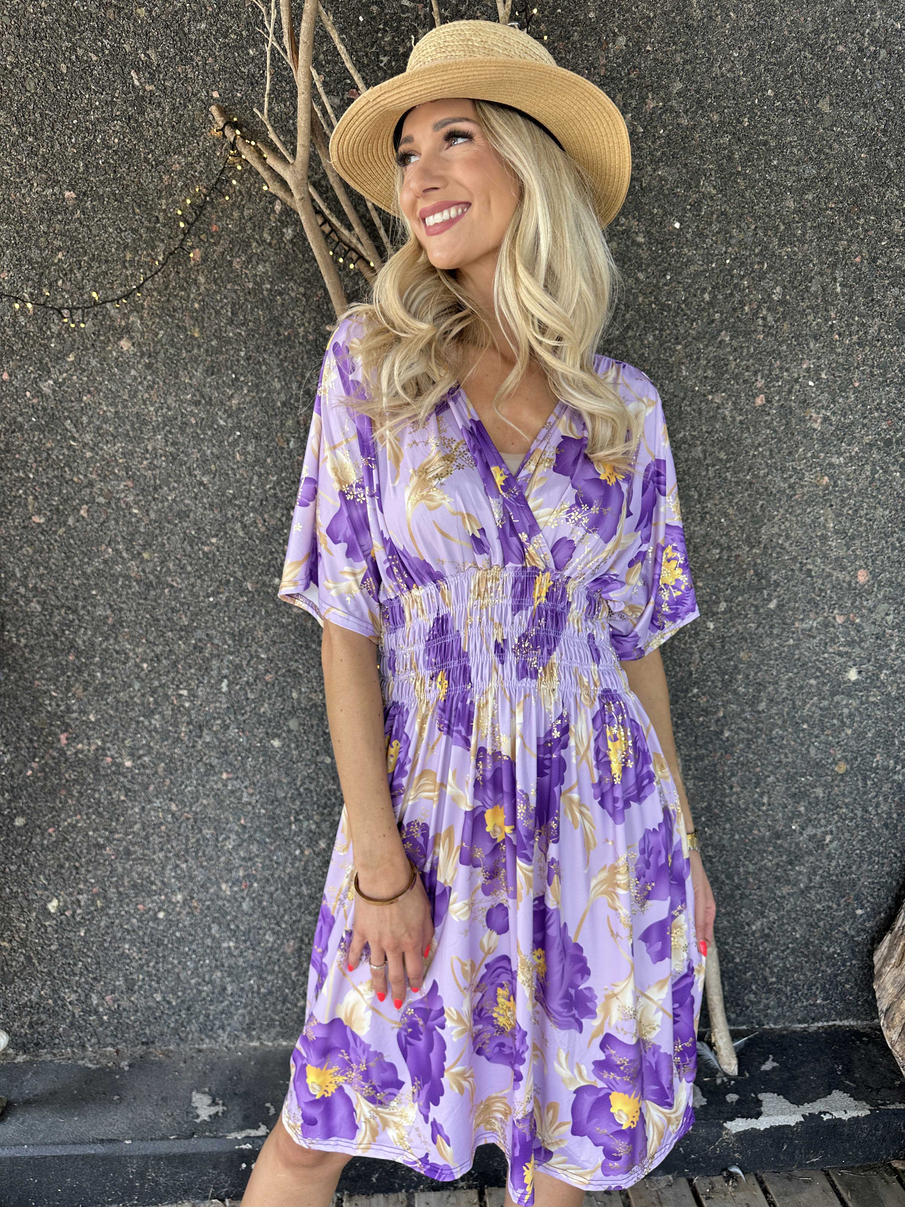 Pams Botanic Short - Elastisk kjole med blomstermotiver