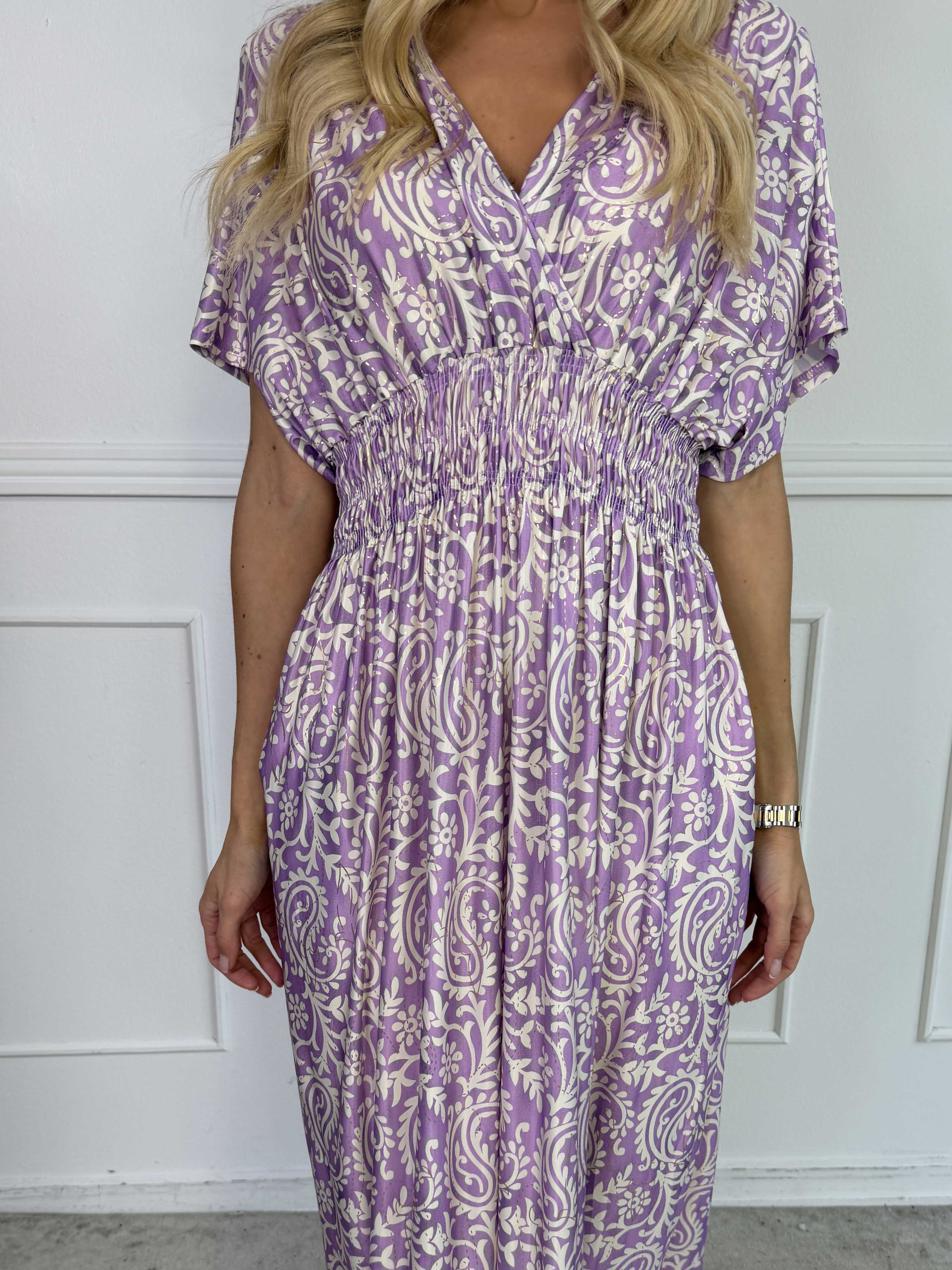 Pams Boteh - Lang elastisk mønstret kjole med lommer