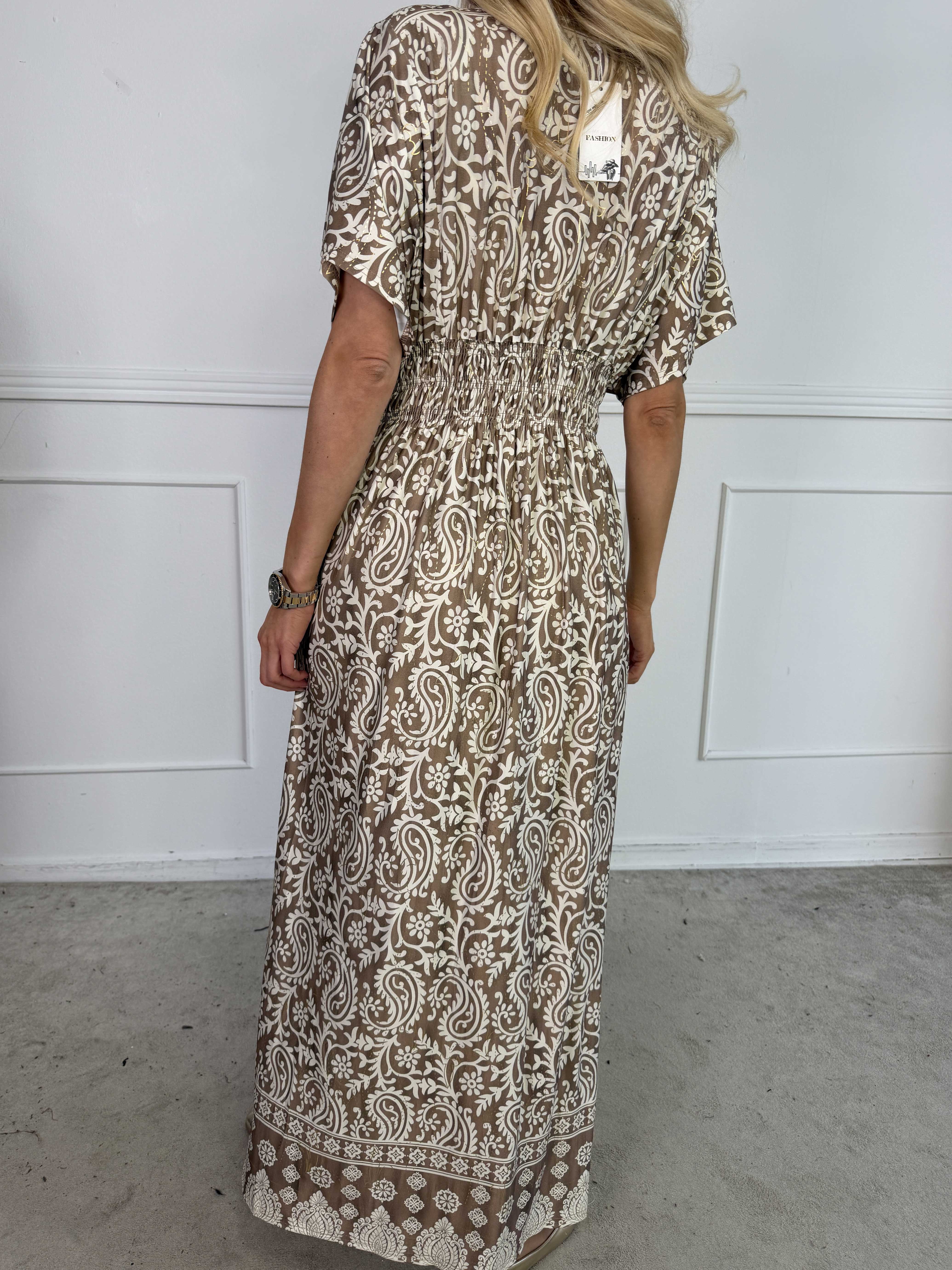 Pams Boteh - Lang elastisk mønstret kjole med lommer