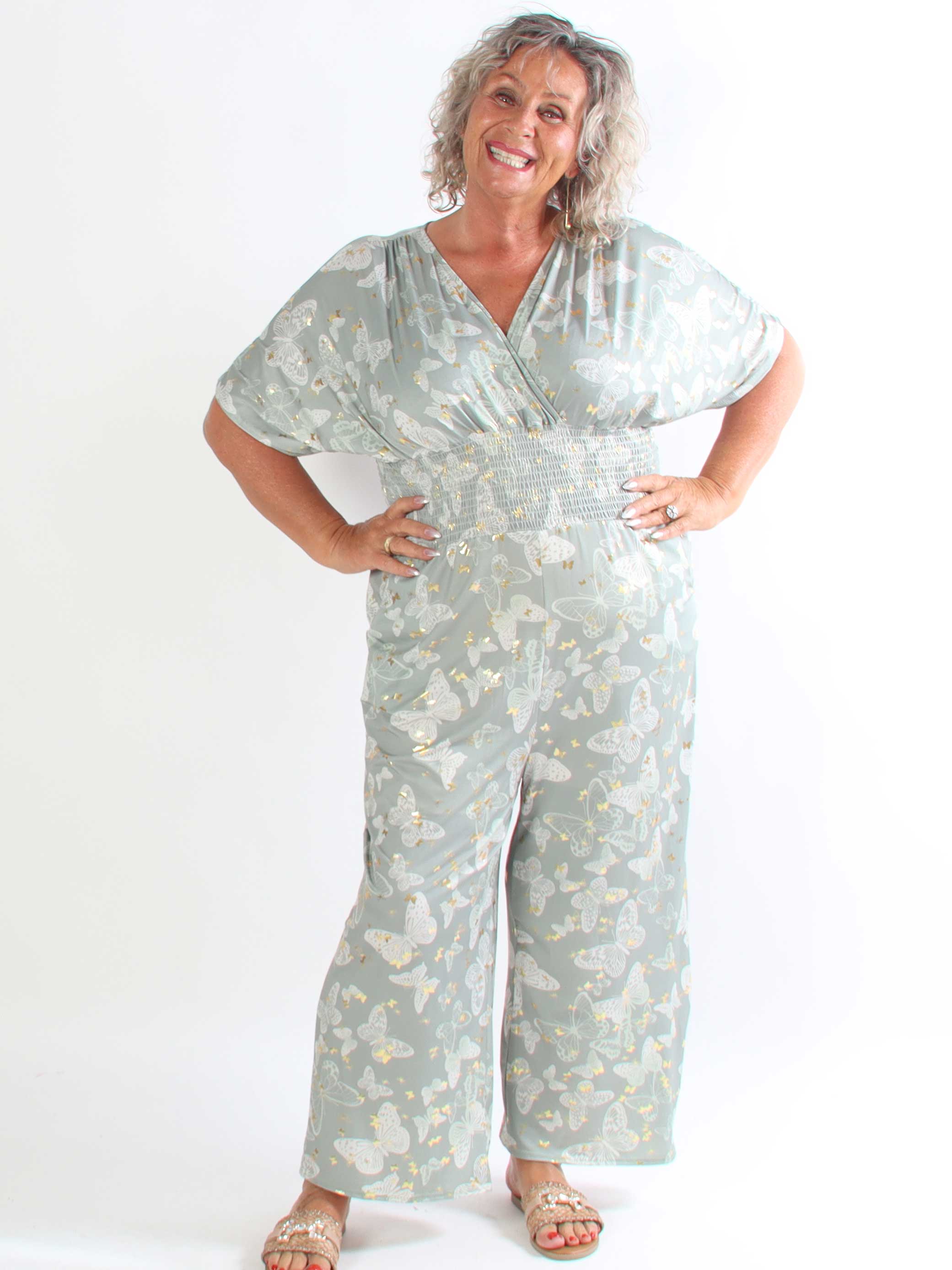 Pams Butterfly Jumpsuit - Elastisk plus size buksedragt i sommerfugleprint
