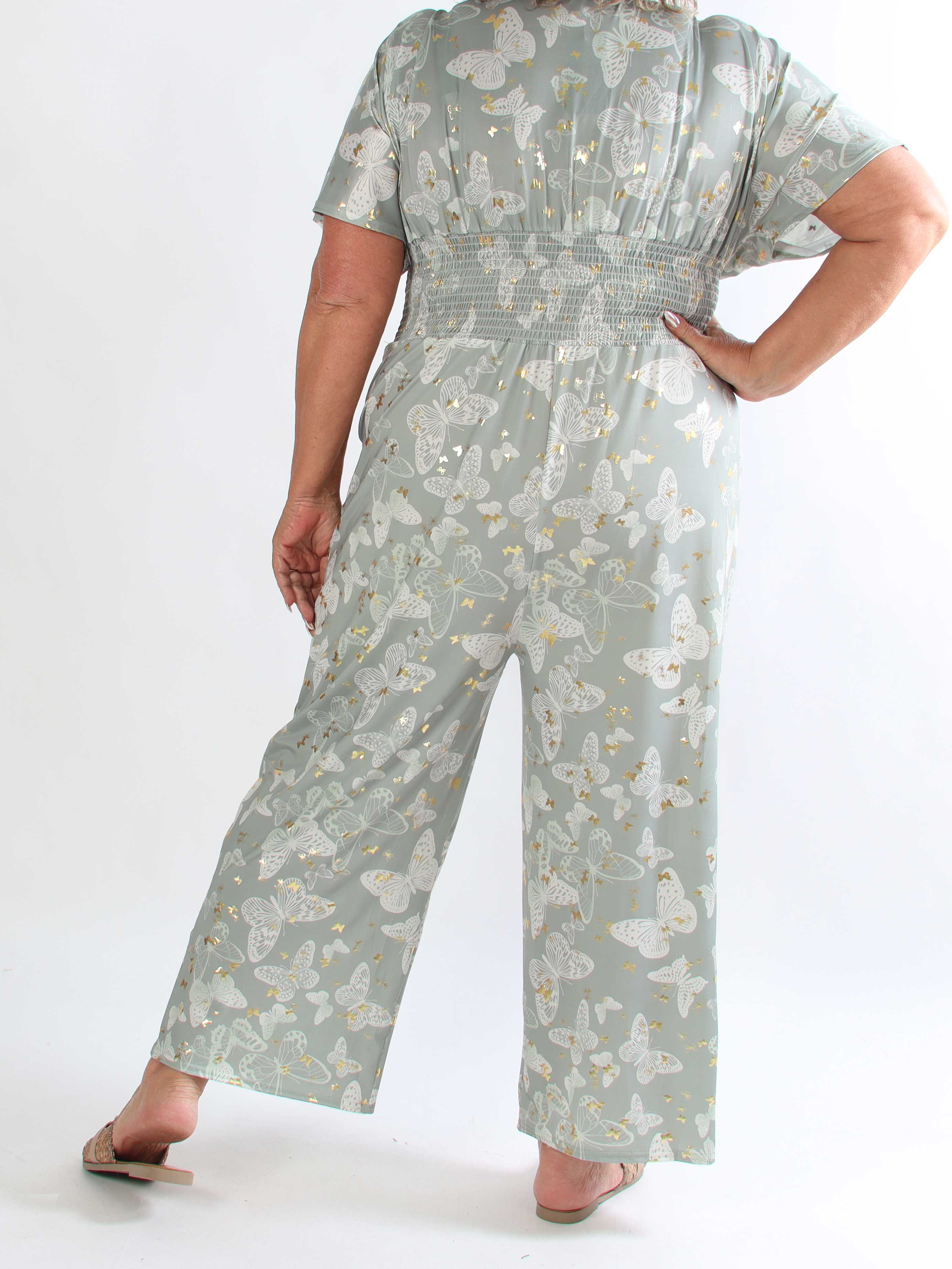 Pams Butterfly Jumpsuit - Elastisk plus size buksedragt i sommerfugleprint