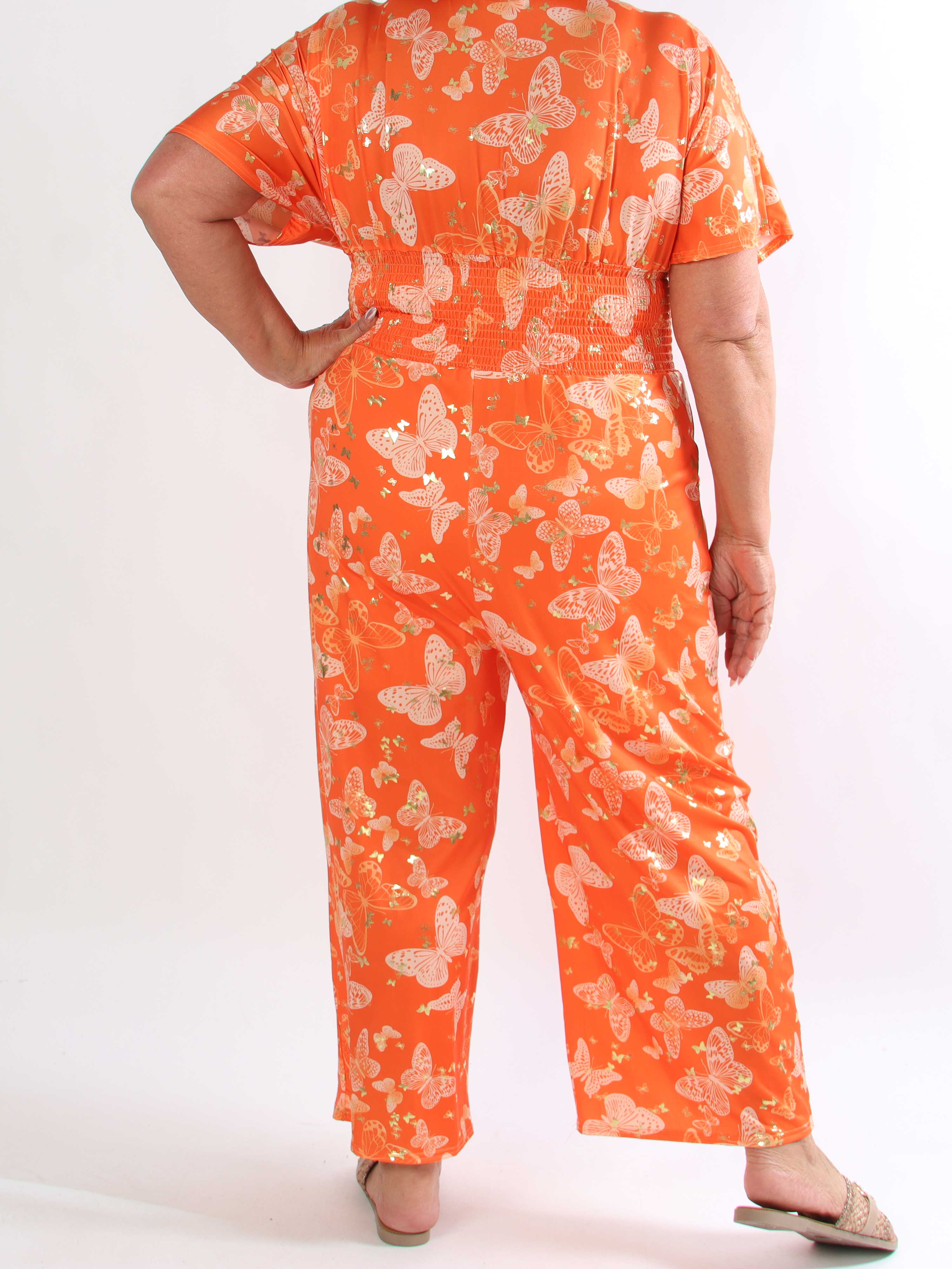 Pams Butterfly Jumpsuit - Elastisk plus size buksedragt i sommerfugleprint