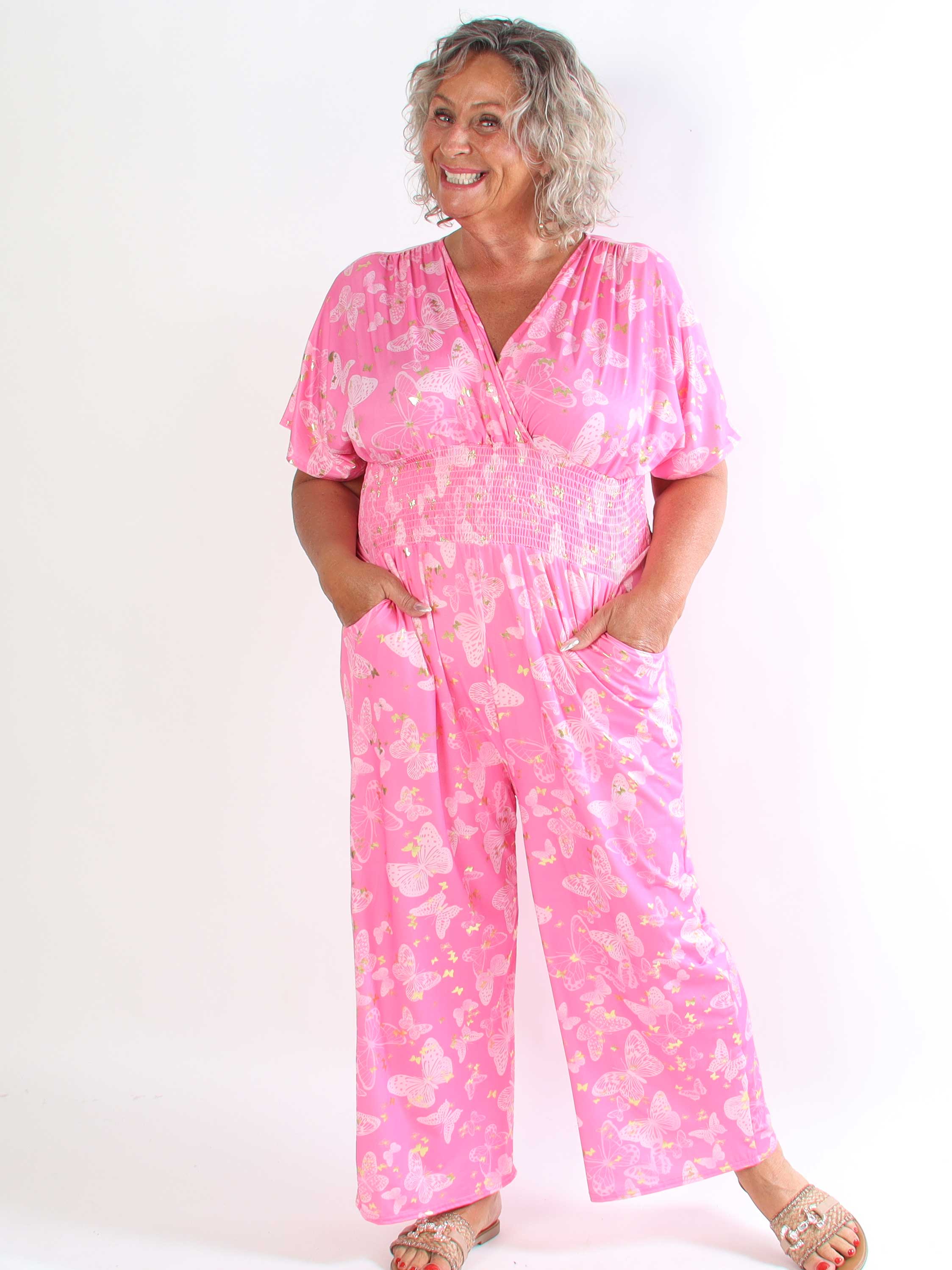 Pams Butterfly Jumpsuit - Elastisk plus size buksedragt i sommerfugleprint