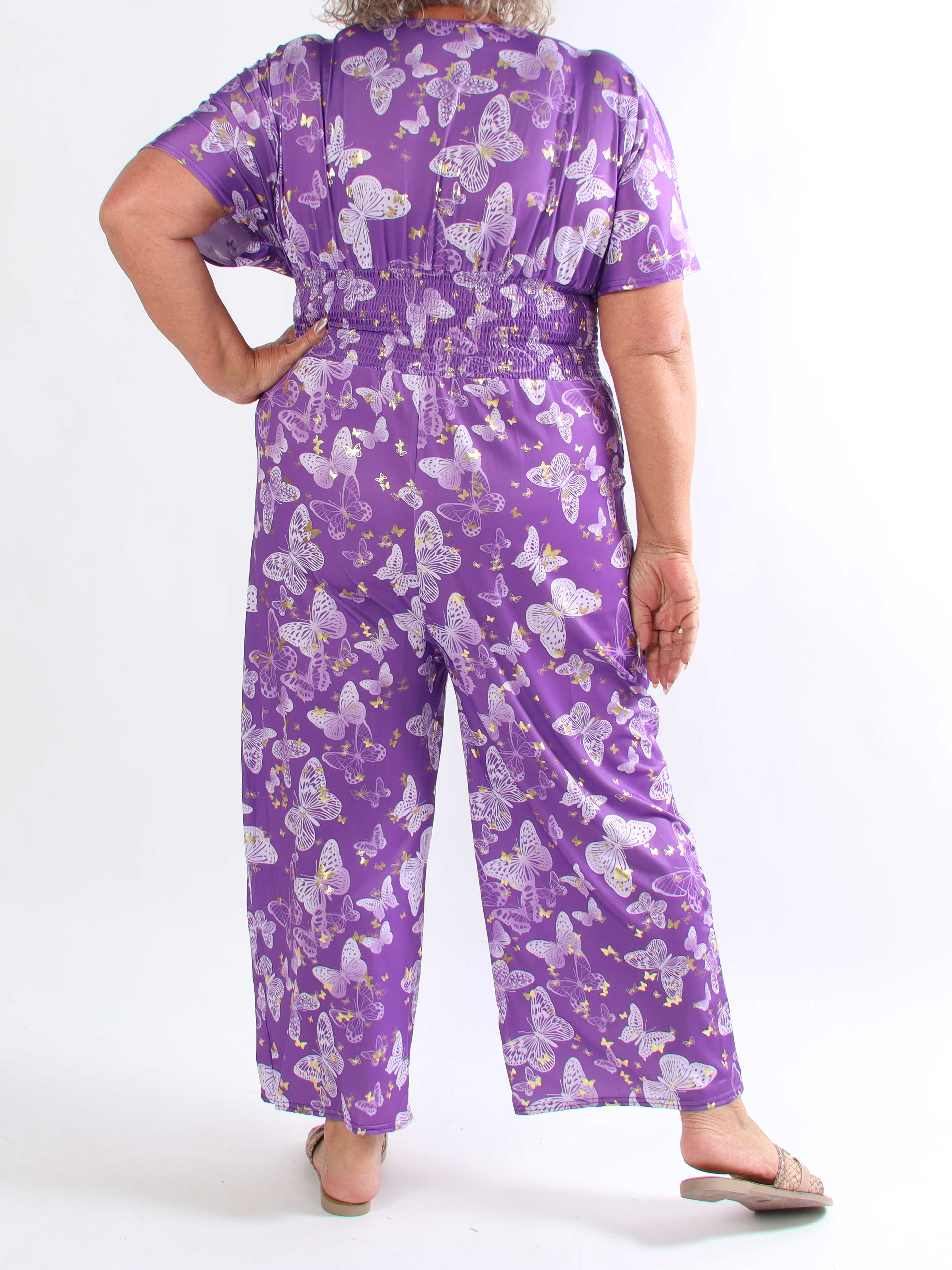 Pams Butterfly Jumpsuit - Elastisk plus size buksedragt i sommerfugleprint