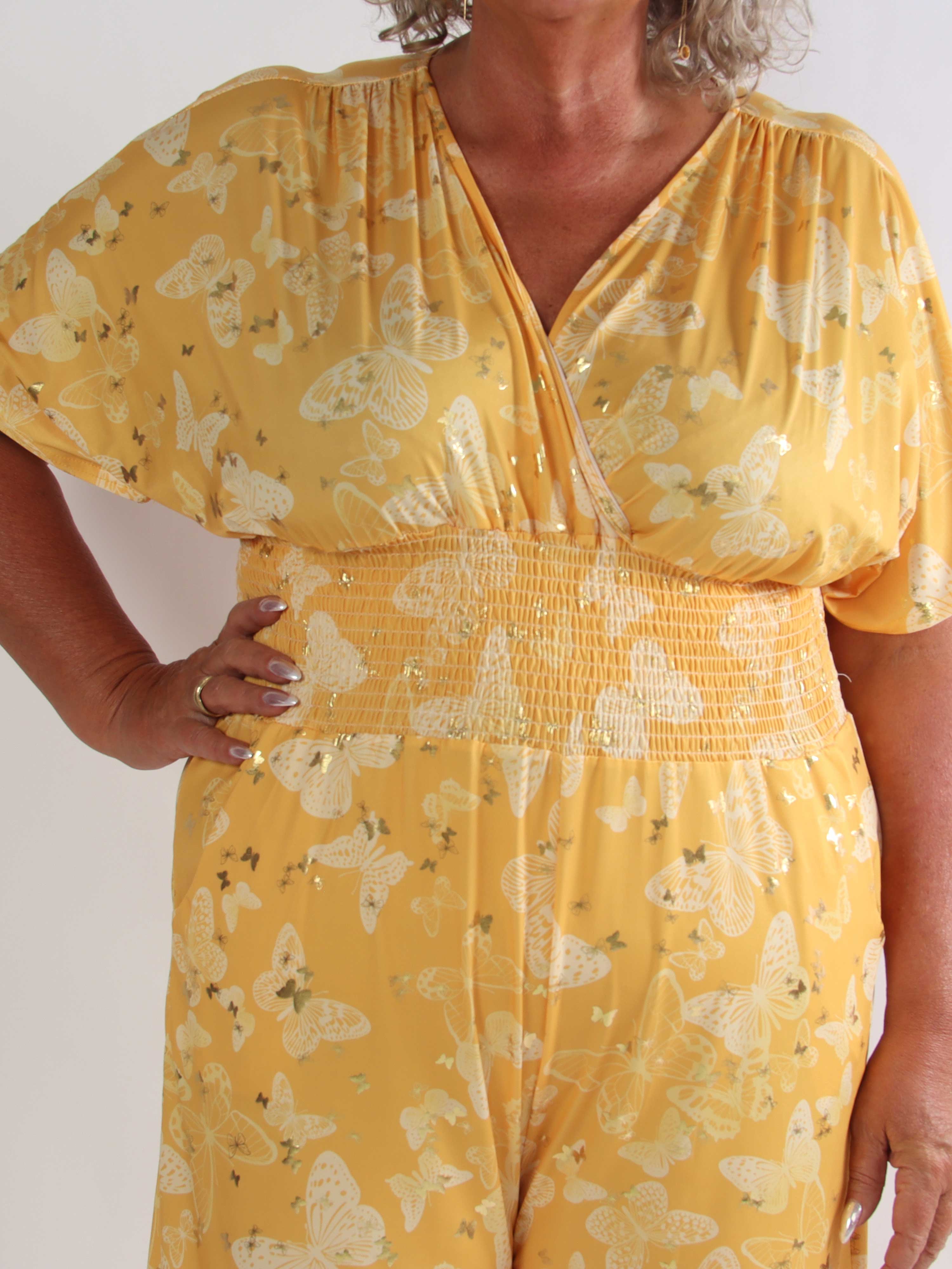 Pams Butterfly Jumpsuit - Elastisk plus size buksedragt i sommerfugleprint