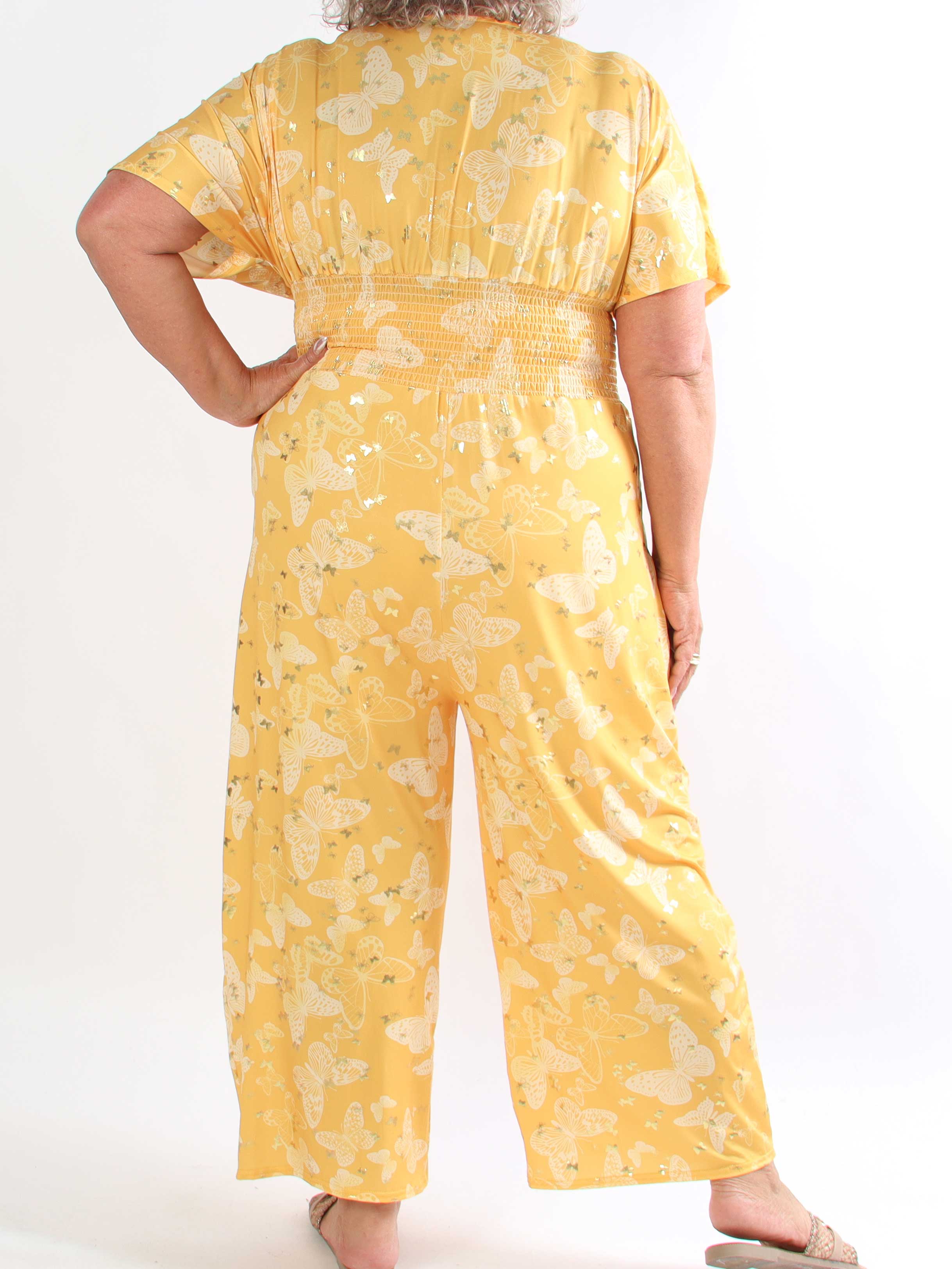 Pams Butterfly Jumpsuit - Elastisk plus size buksedragt i sommerfugleprint