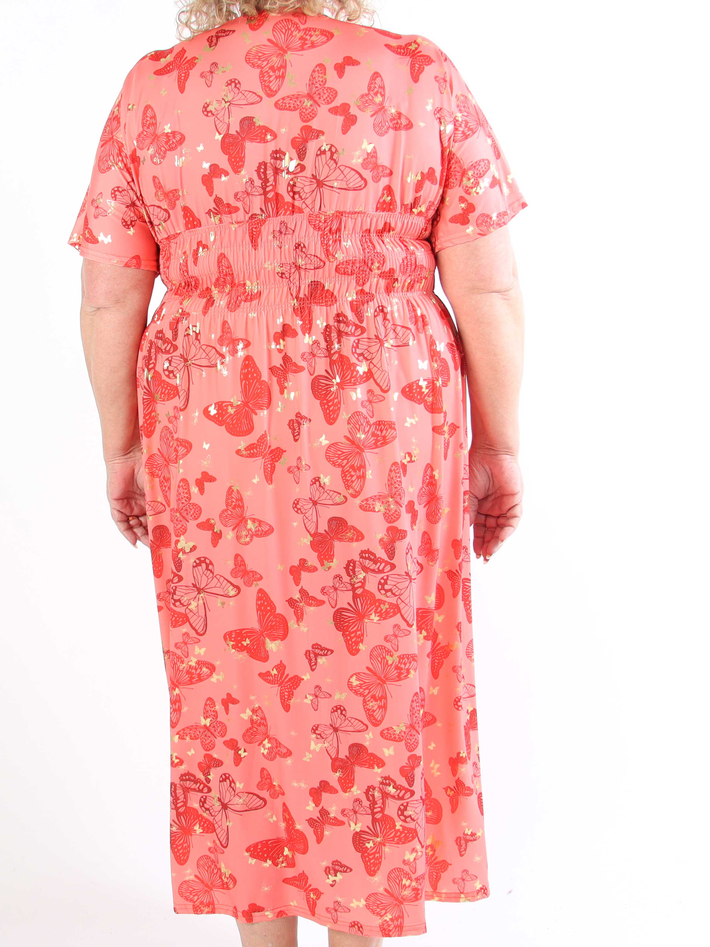 Pams Butterfly - Lang elastisk plus size kjole med smock i livet