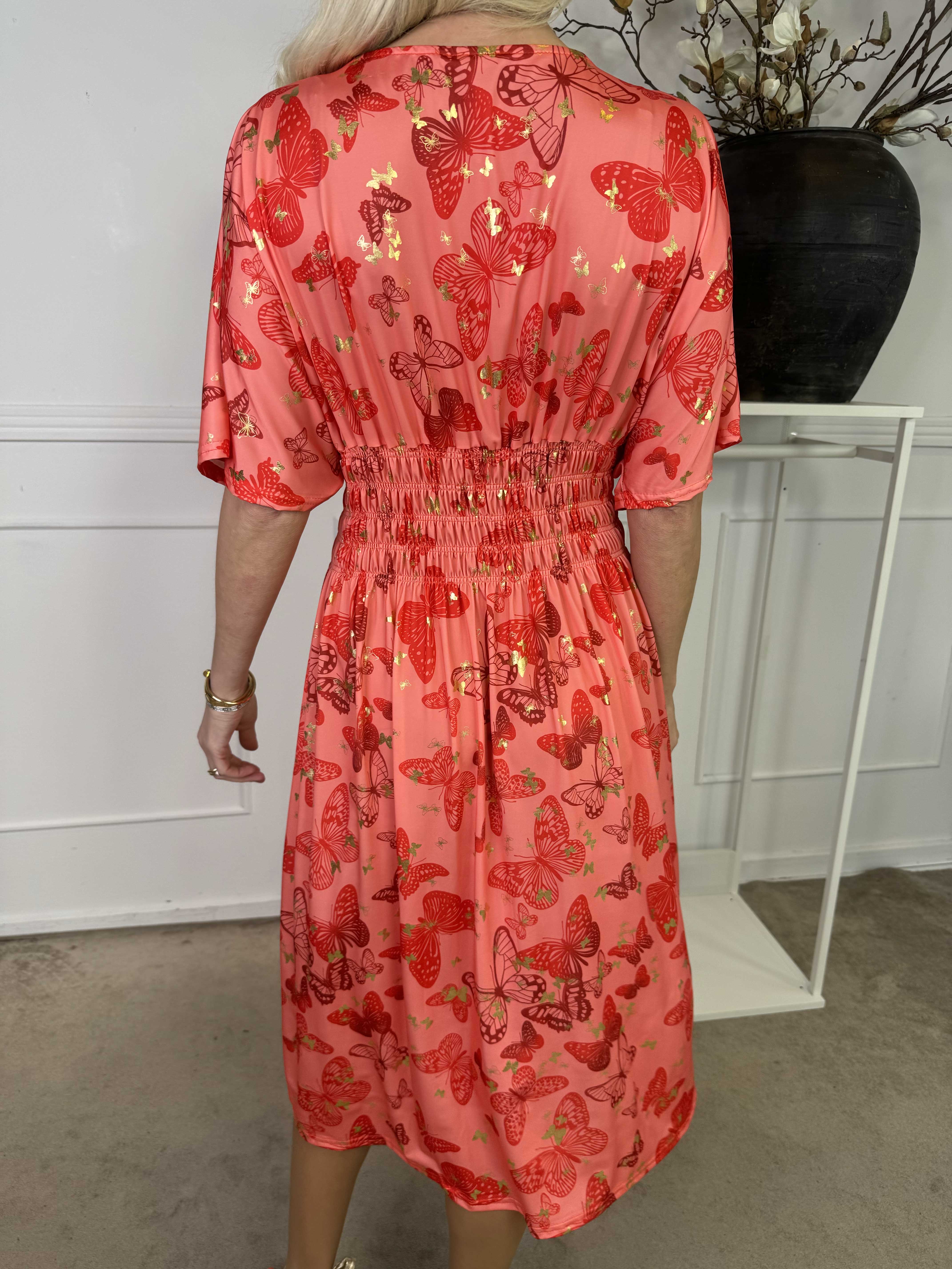 Pams Butterfly Midi S/S - Elastisk kjole med sommerfugleprint