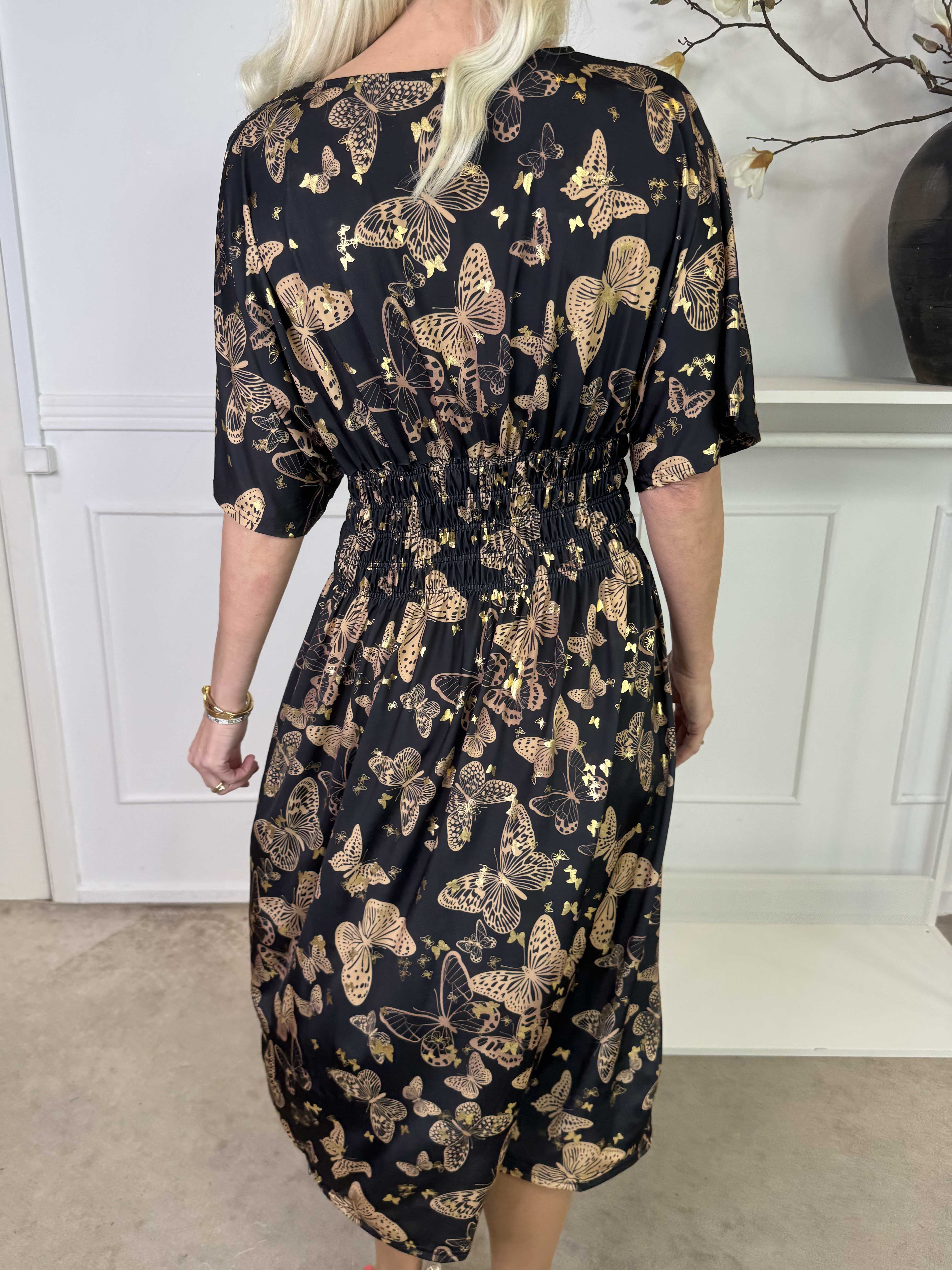 Pams Butterfly Midi S/S - Elastisk kjole med sommerfugleprint