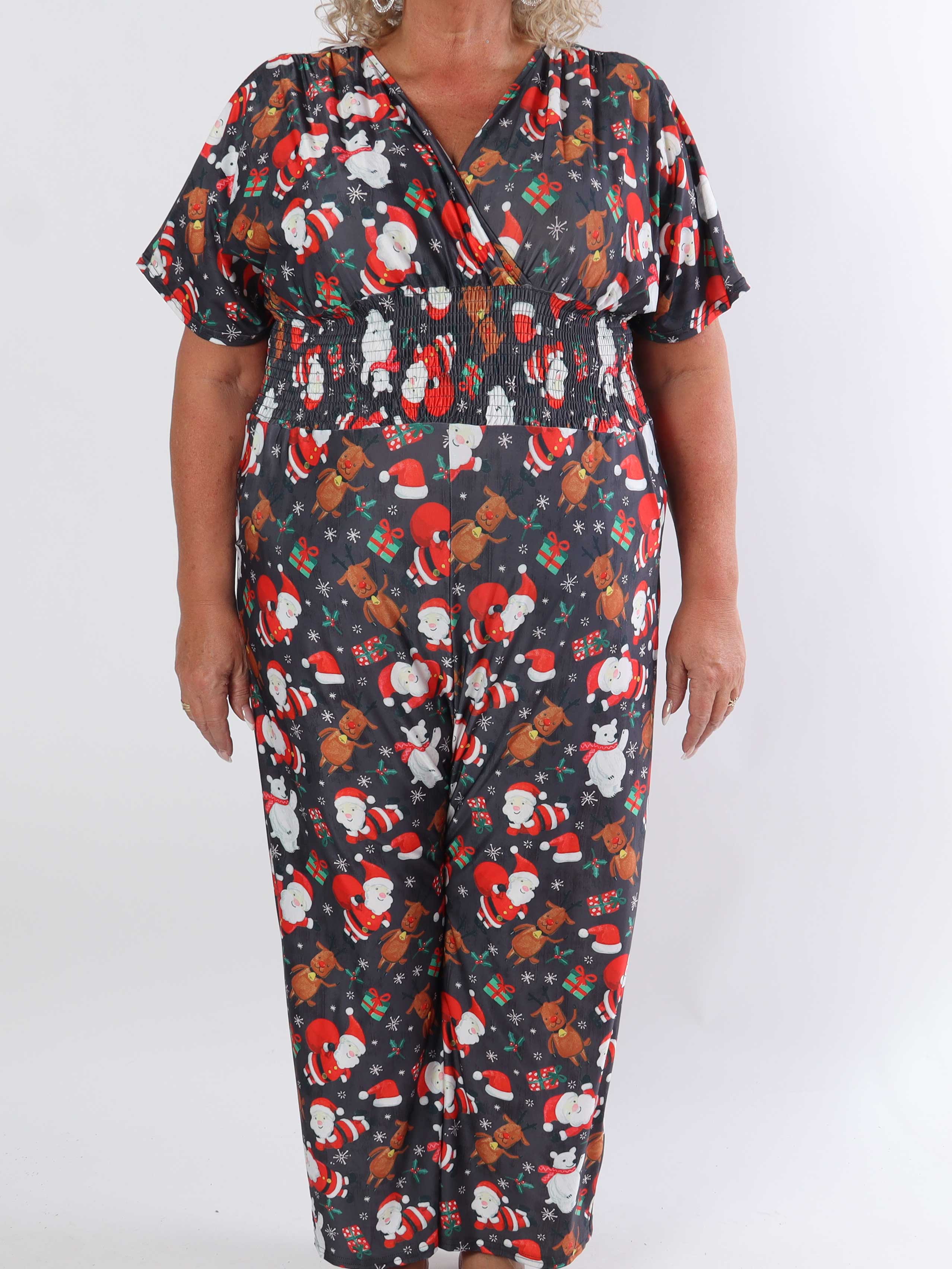 Pams Christmas Jumpsuit - Elastisk plus size buksedragt med julemotiver