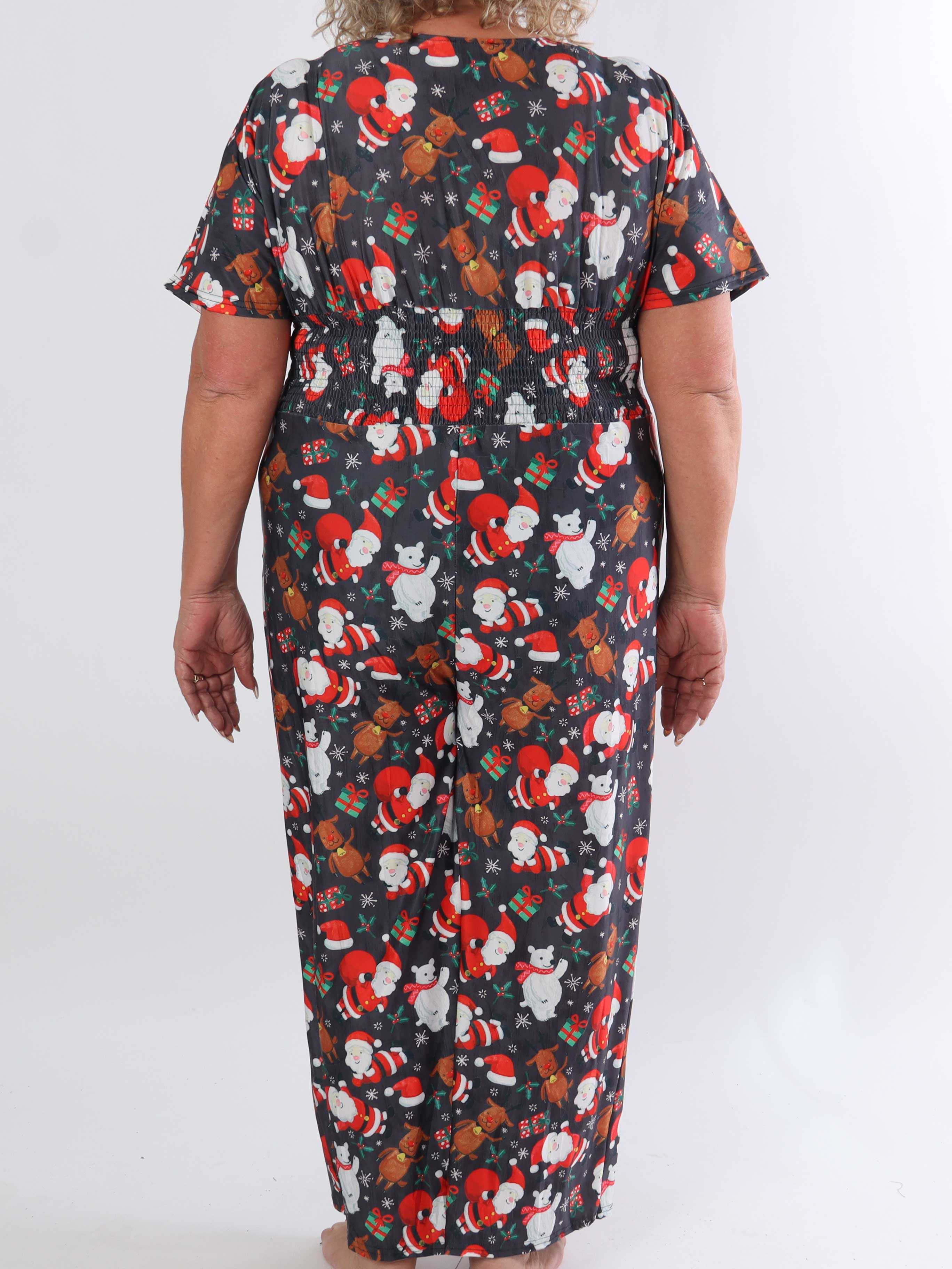 Pams Christmas Jumpsuit - Elastisk plus size buksedragt med julemotiver